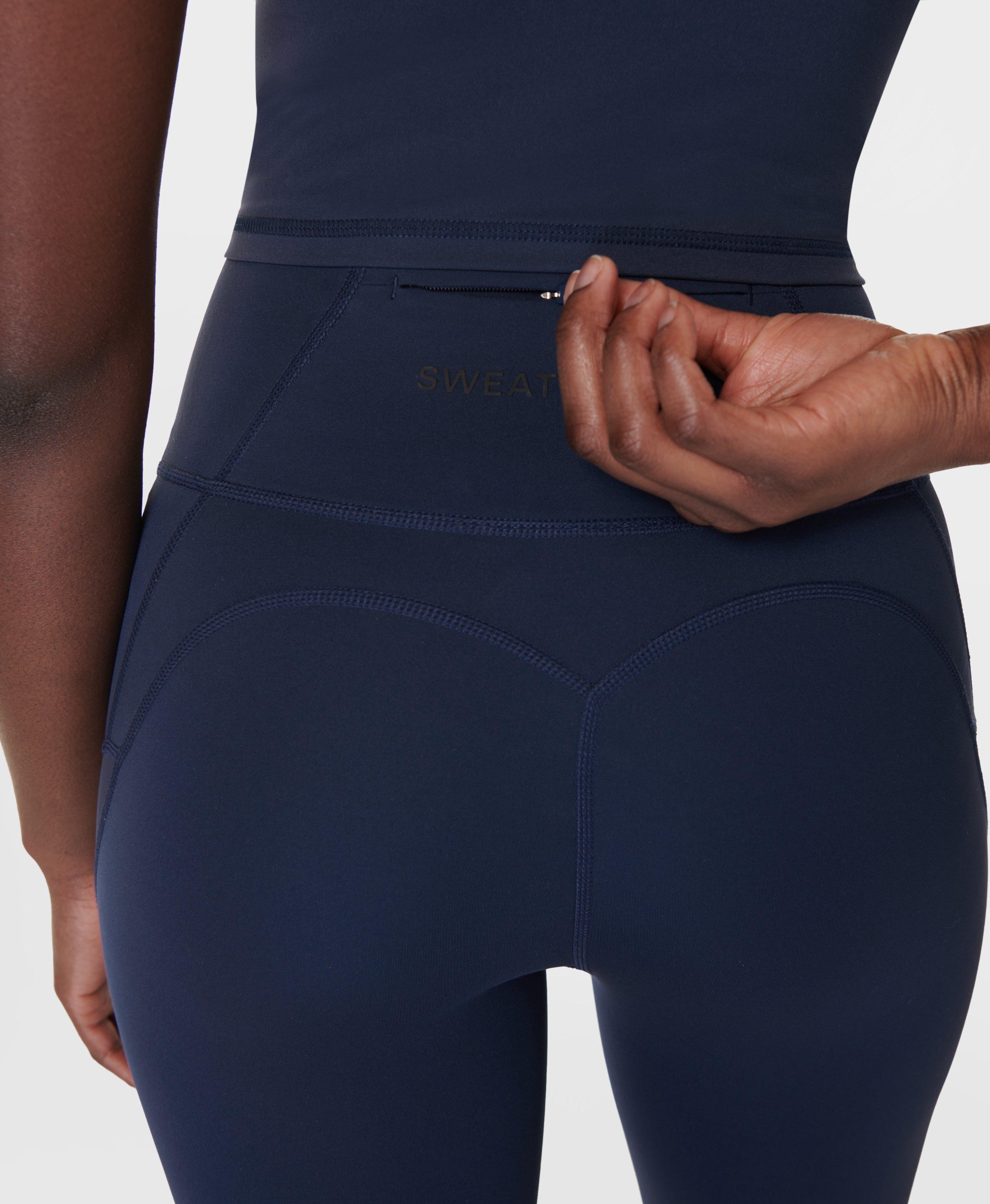 Power Illusion Mesh 7/8 Workout Leggings - Navy Blue