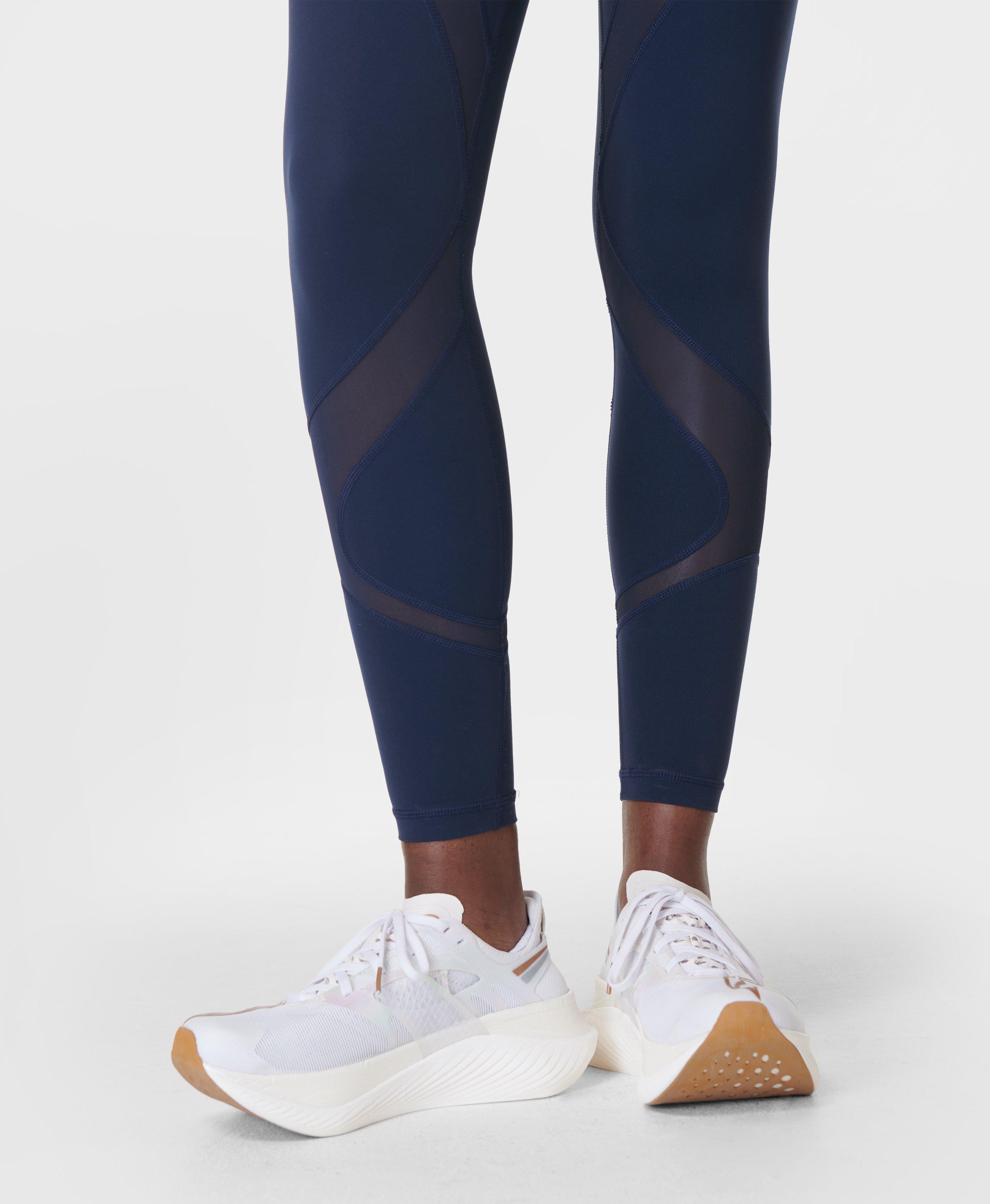 Power Illusion Mesh 7/8 Workout Leggings - Navy Blue