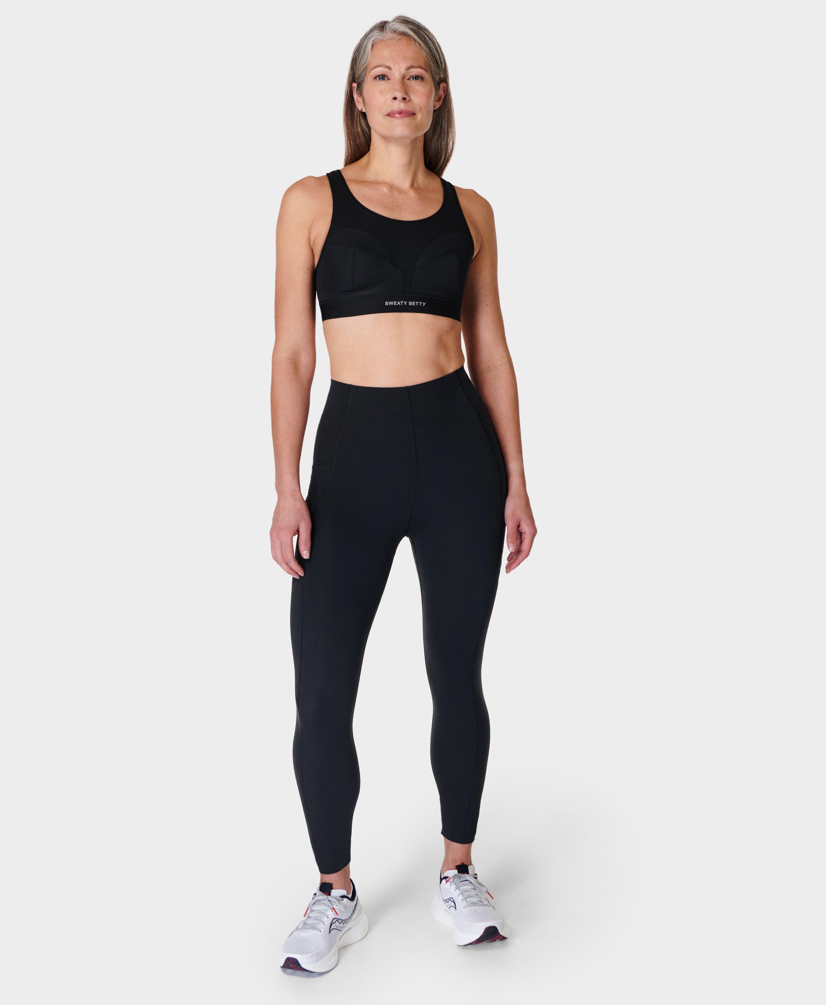 Sweaty Betty Power Racerback Sports Bra In Black Triangle Construct Print