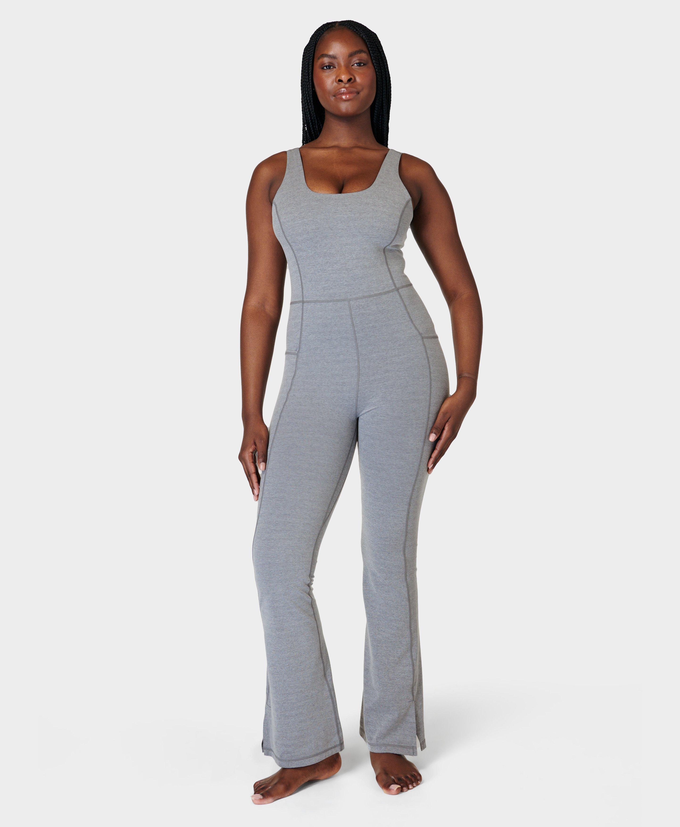 FLARED RIB PANTS - Gray marl