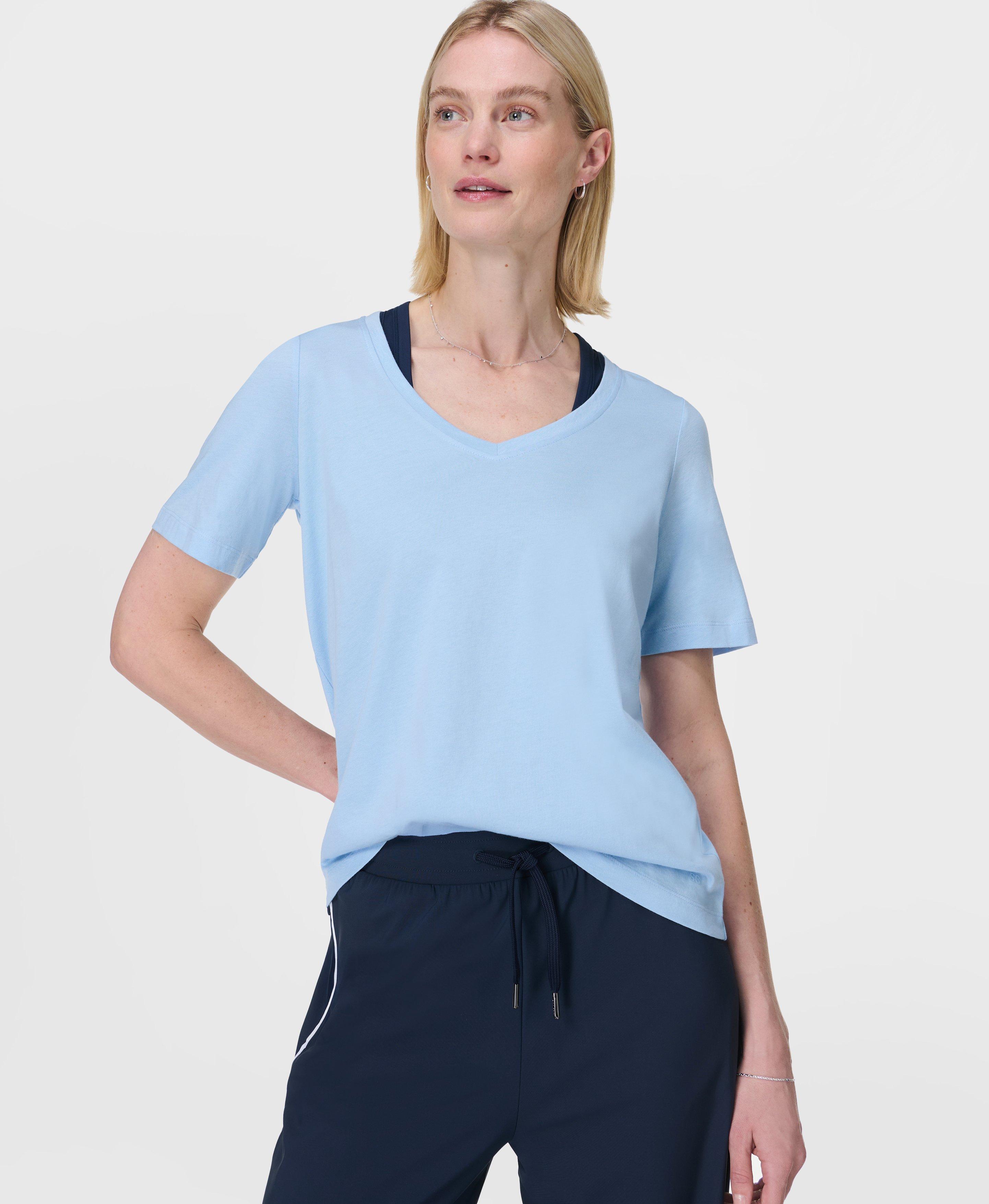 Sweaty Betty Essential V-Neck T-Shirt, Blue, Women's XL
