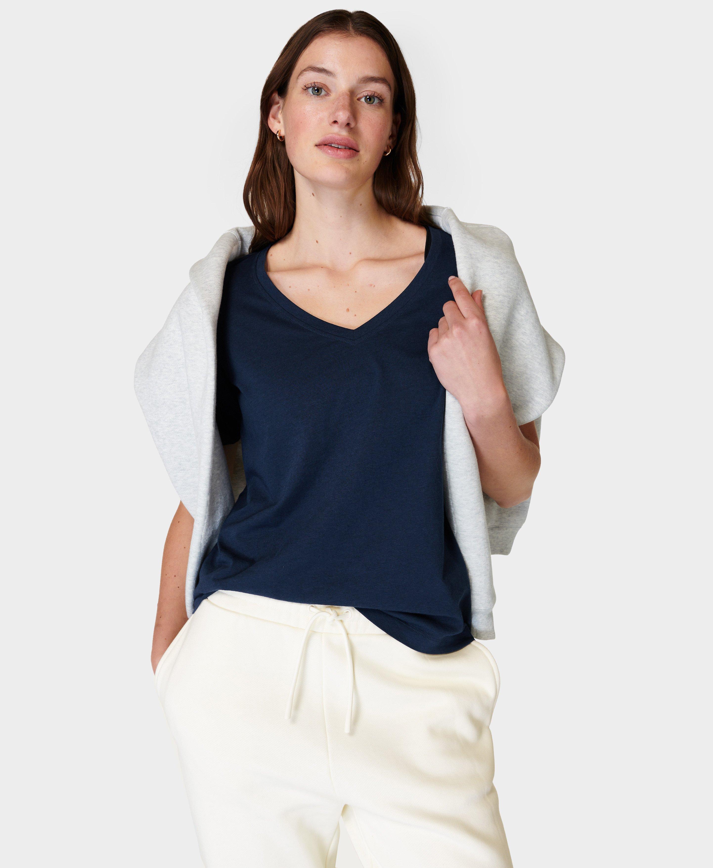Sweaty Betty Essential V-Neck T-Shirt, Blue, Women's M