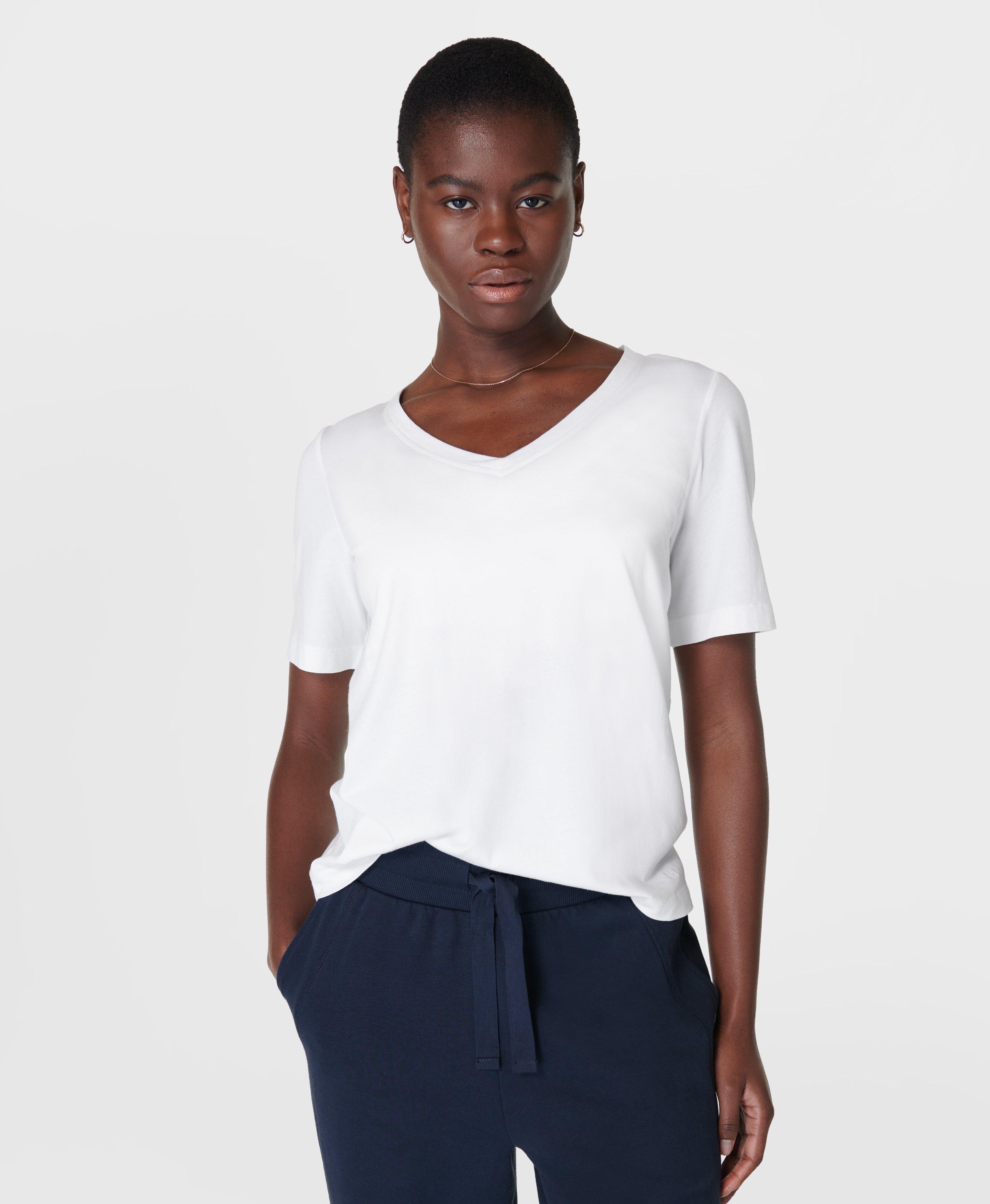 Essential V Neck T Shirt White Women s T Shirts Sweaty Betty