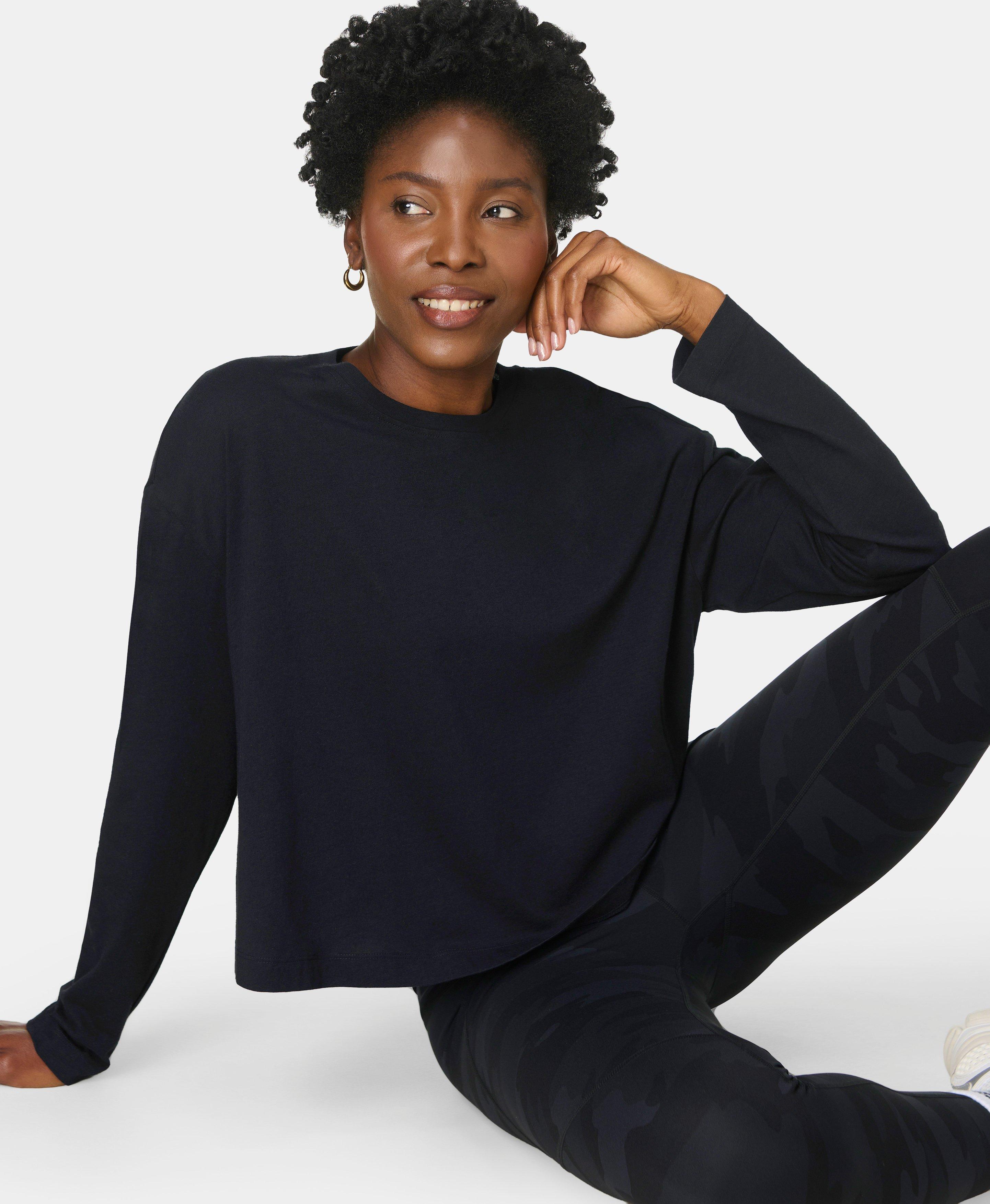 Essential Crop Long Sleeve Tee - Black | Women's Base Layers