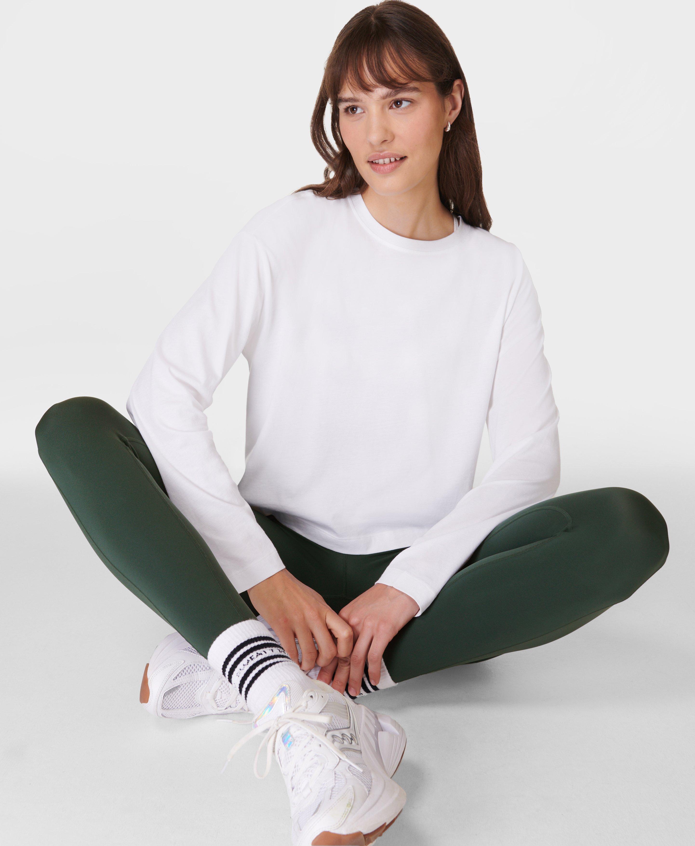 Sweaty Betty Essential Cropped Long Sleeve T-Shirt, White, Women's XXS