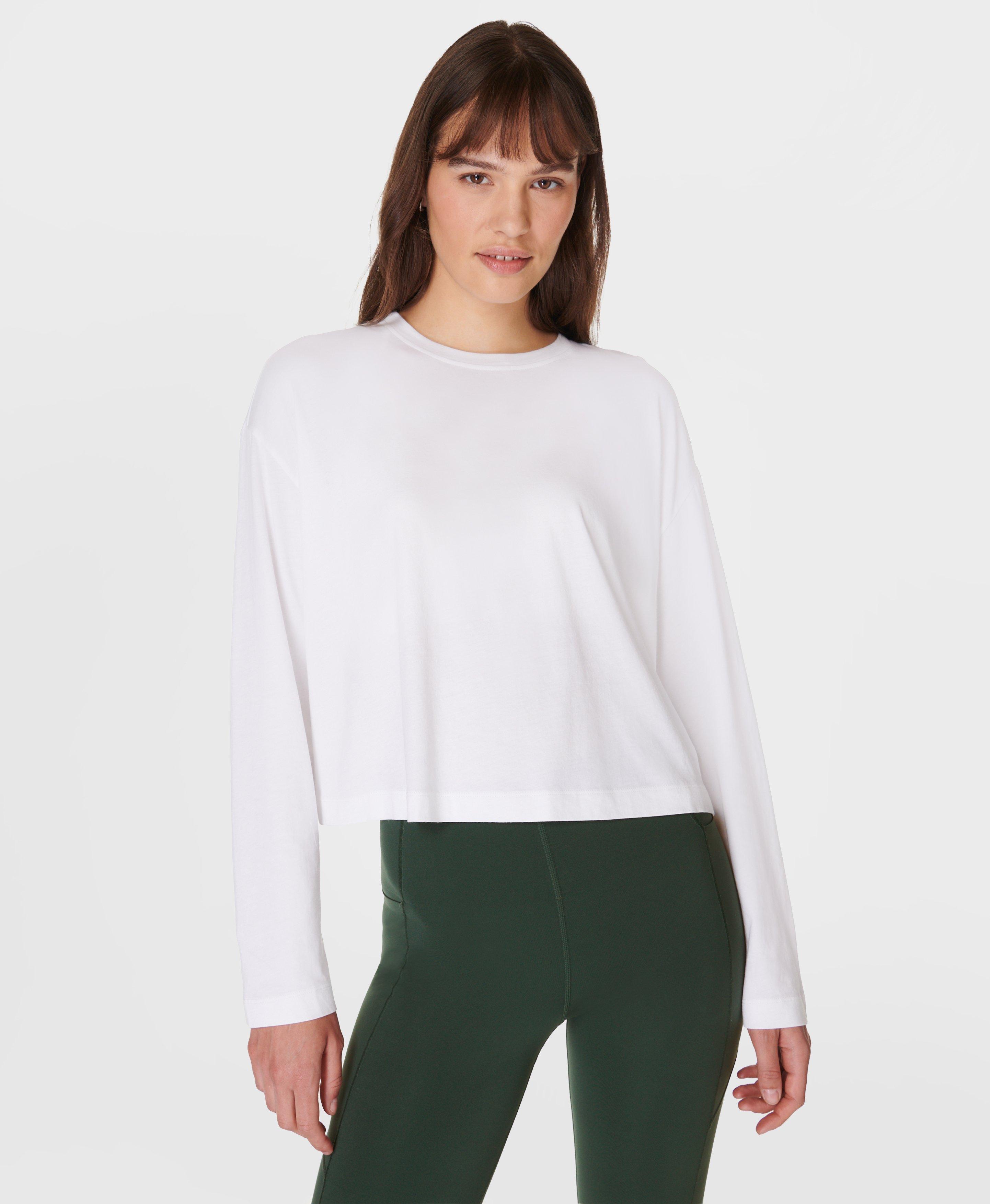 Plain white long sleeve crop top online