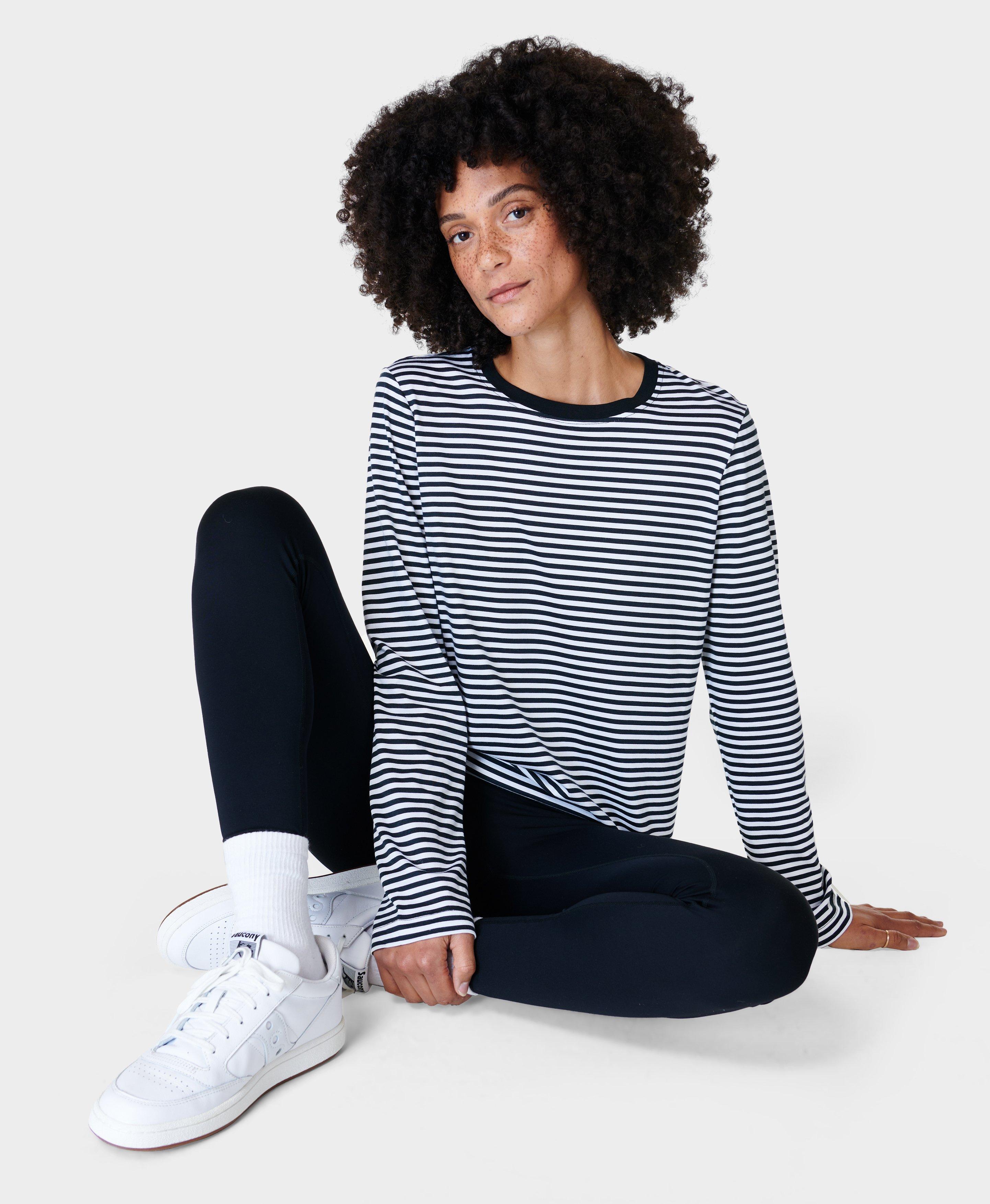 black and white striped long sleeve t shirt women's