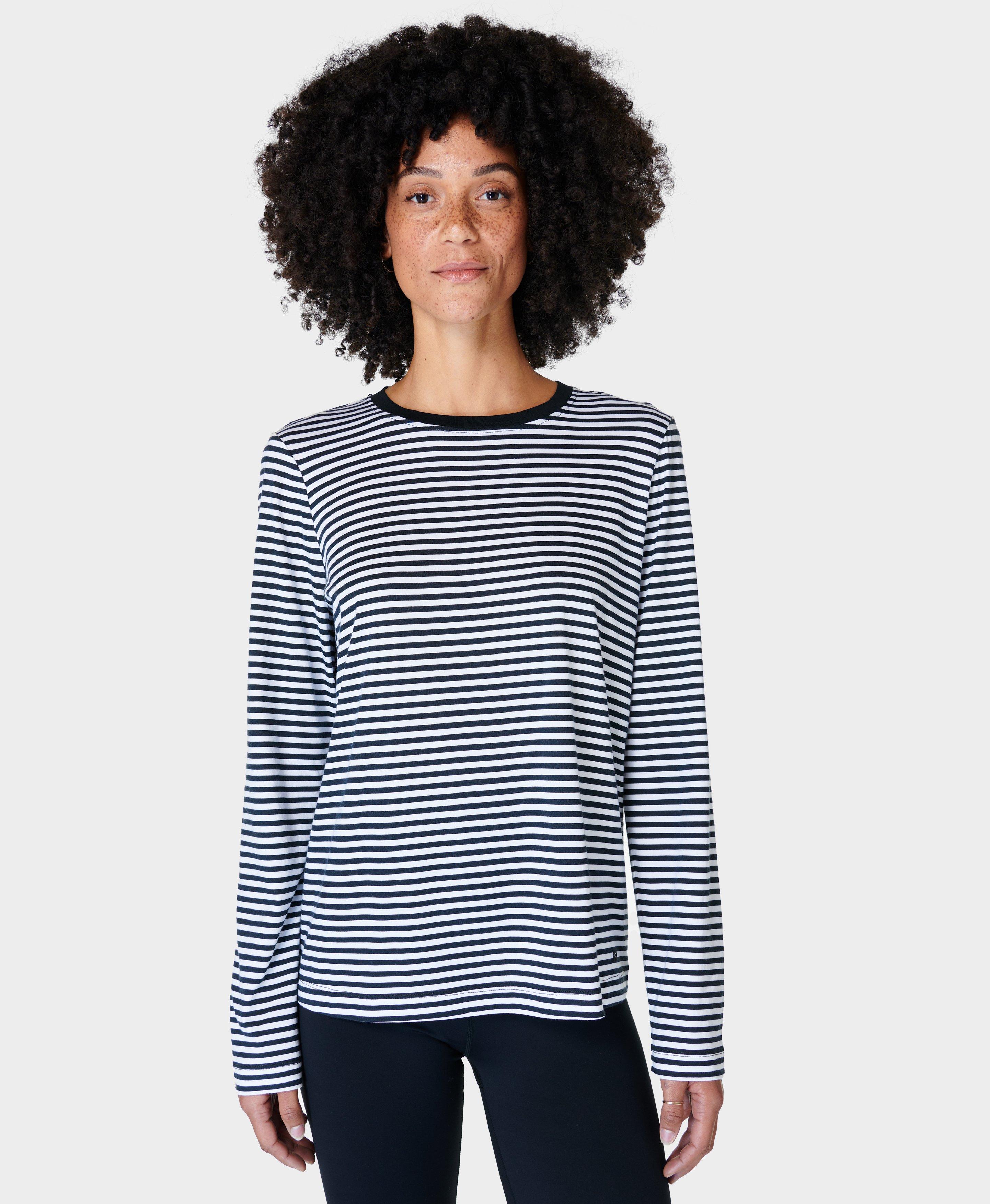 Essential Long Sleeve T Shirt Black and White Stripe Women s Base Layers Long Sleeve Tops Sweaty Betty