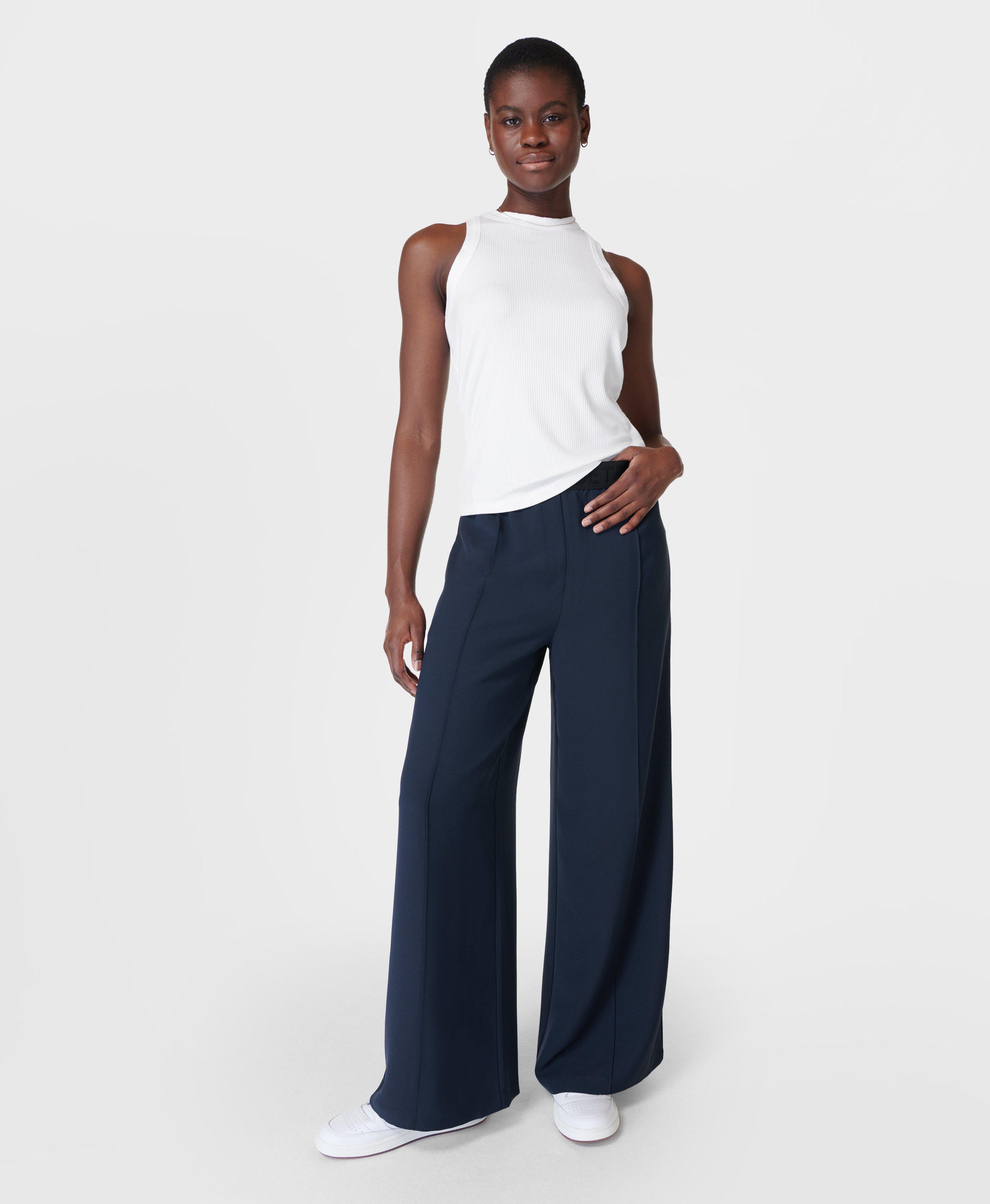 Embossed Wide Leg Track Trousers - Navy Blue