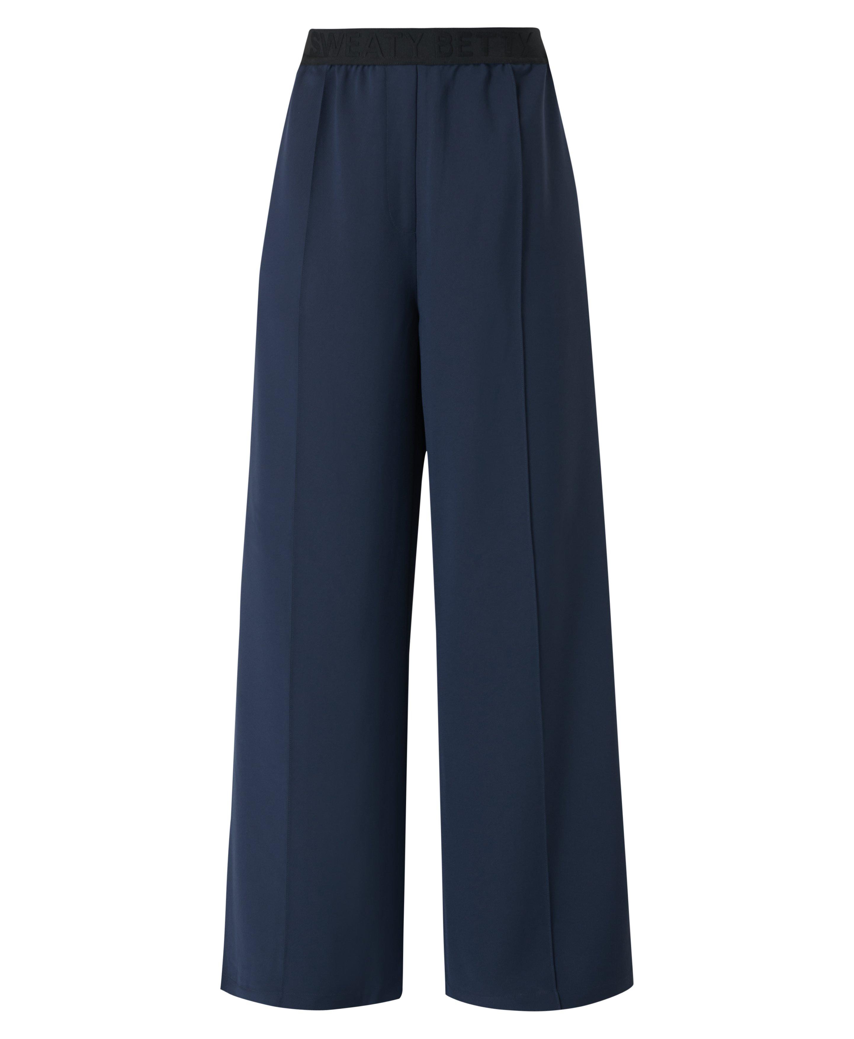 Embossed Wide Leg Track Trousers - Navy Blue