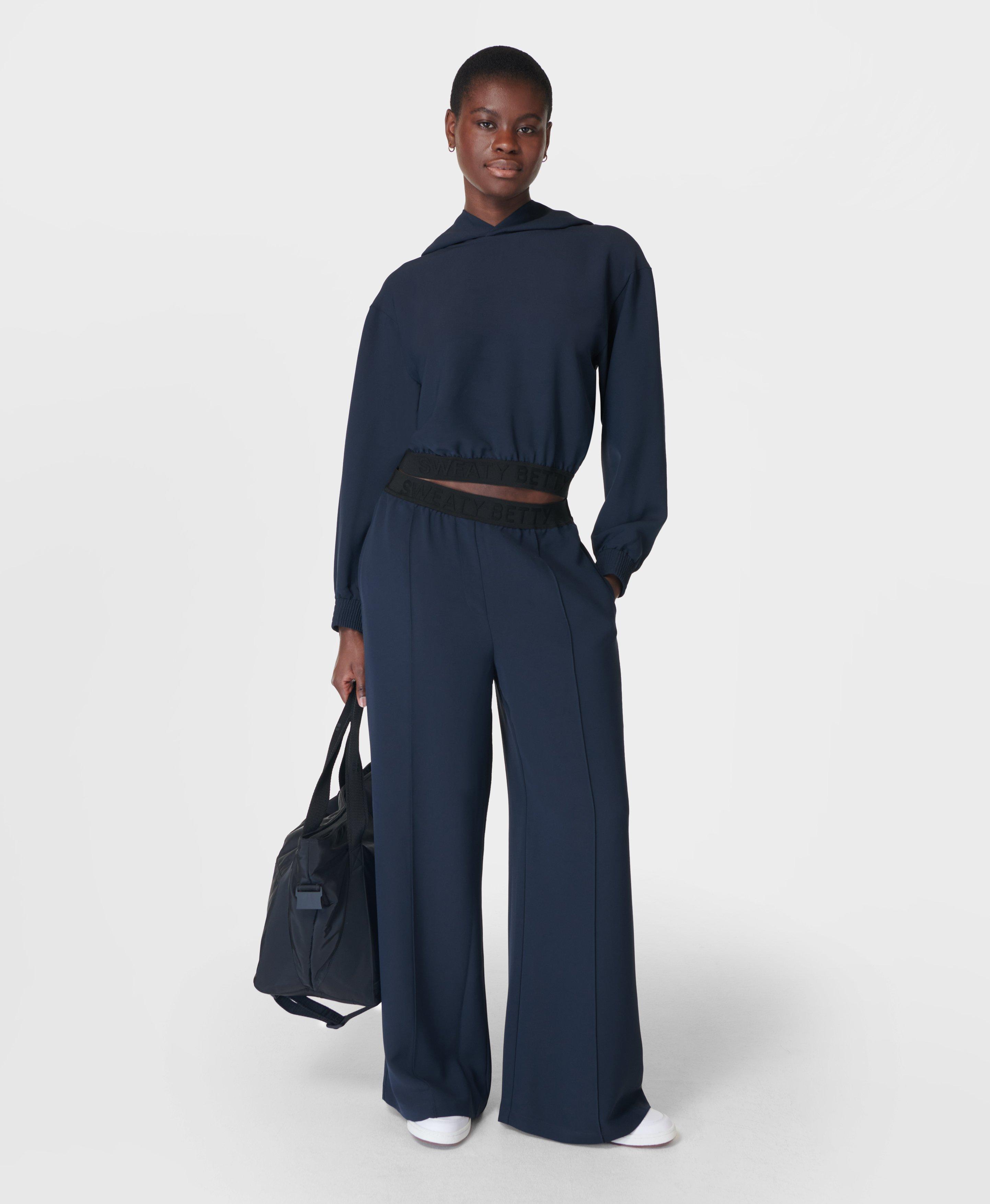 Embossed Wide Leg Track Pants - Navy Blue