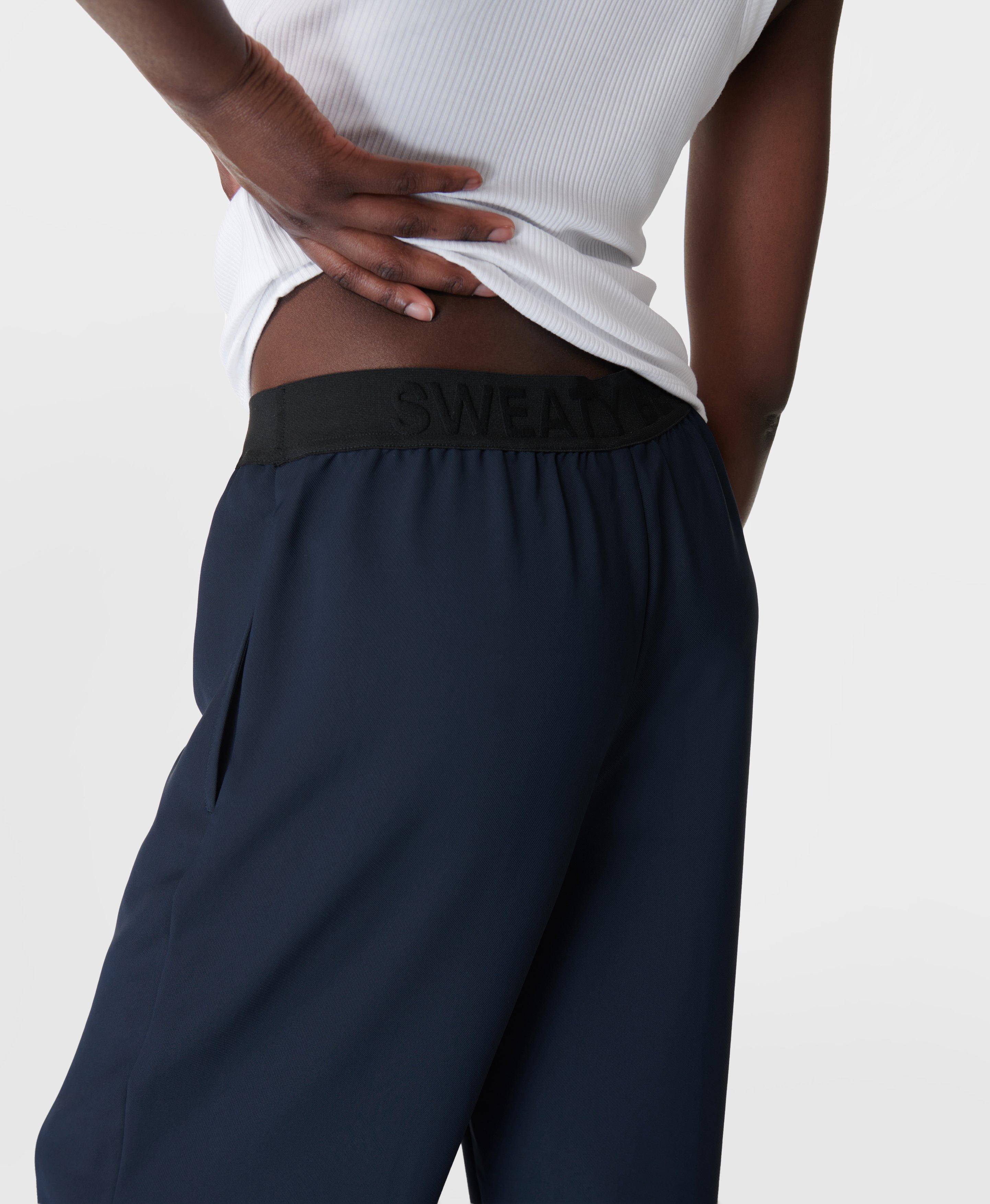 Embossed Wide Leg Track Pants - Navy Blue, Women's Trousers & Yoga Pants