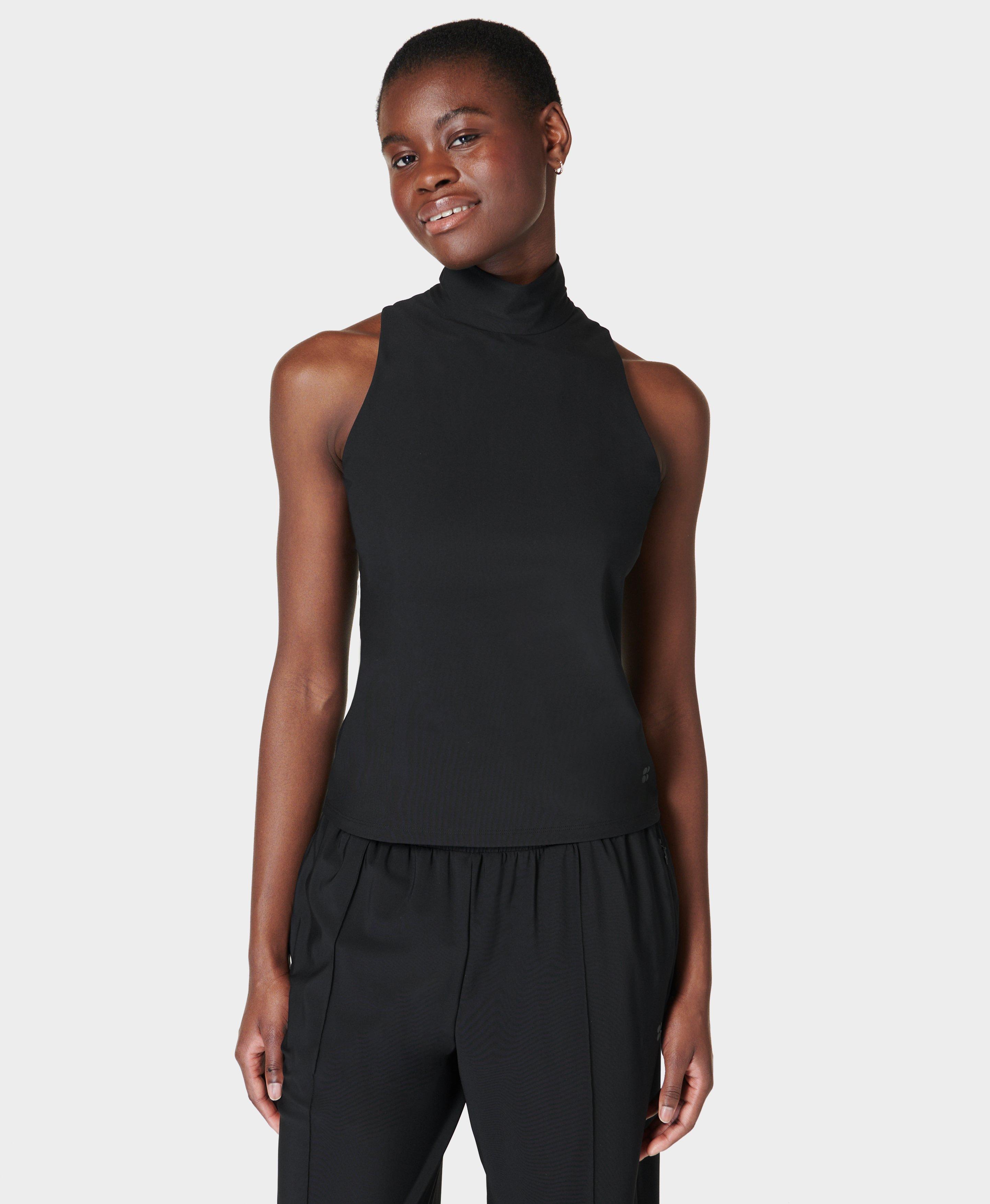 black polo neck sleeveless top