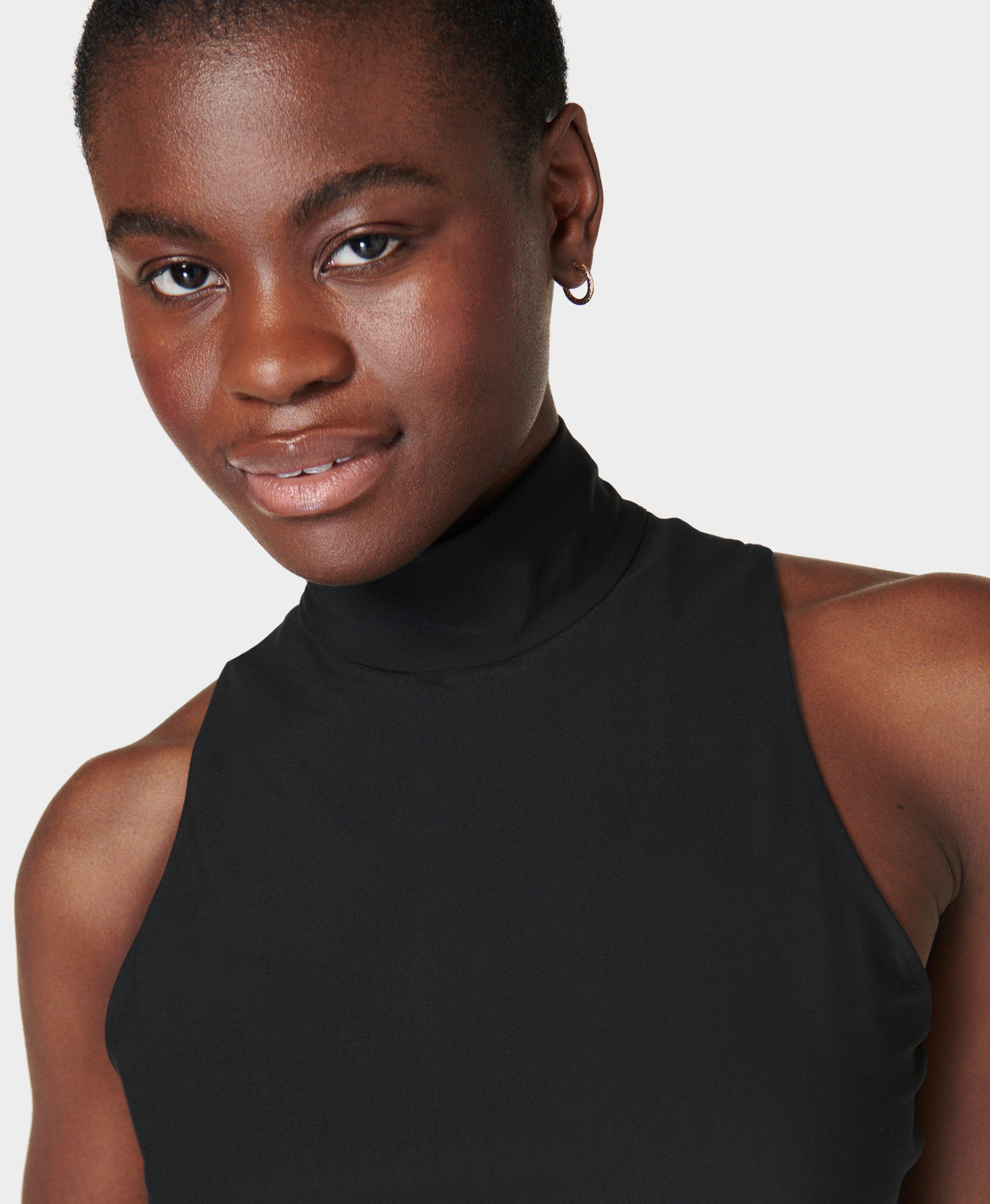 black polo neck sleeveless top