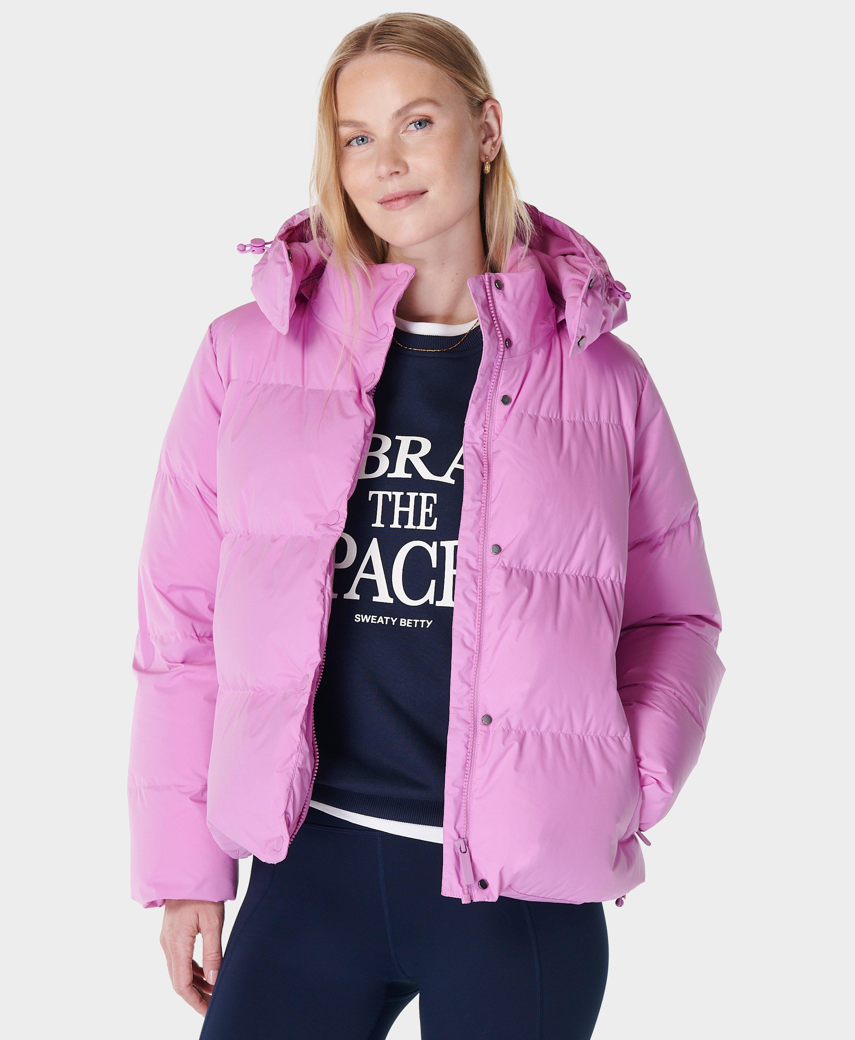 Pink short puffer jacket on sale