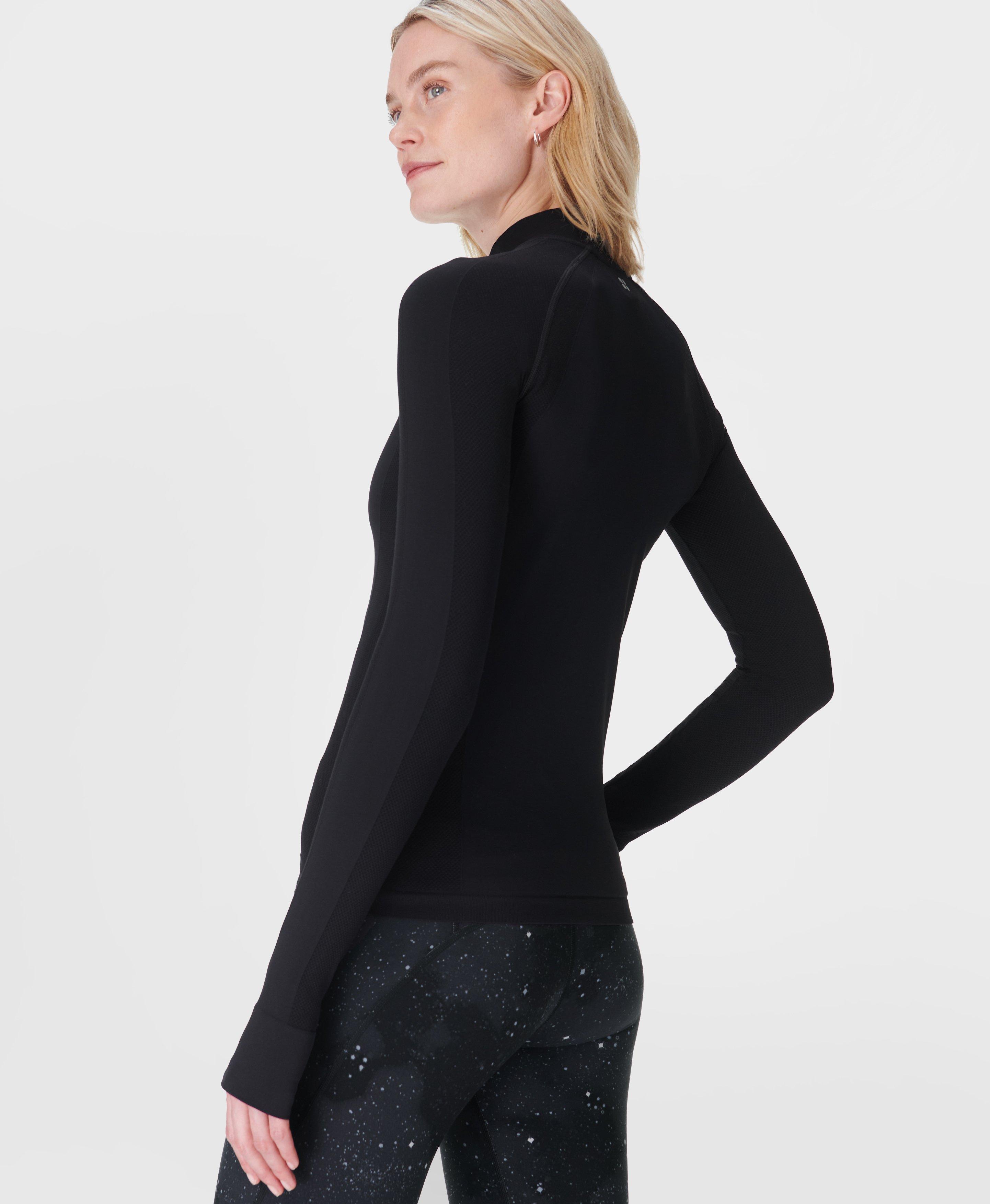 Sweaty Betty Athlete Seamless Workout Zip Up Top, Black, Women's M