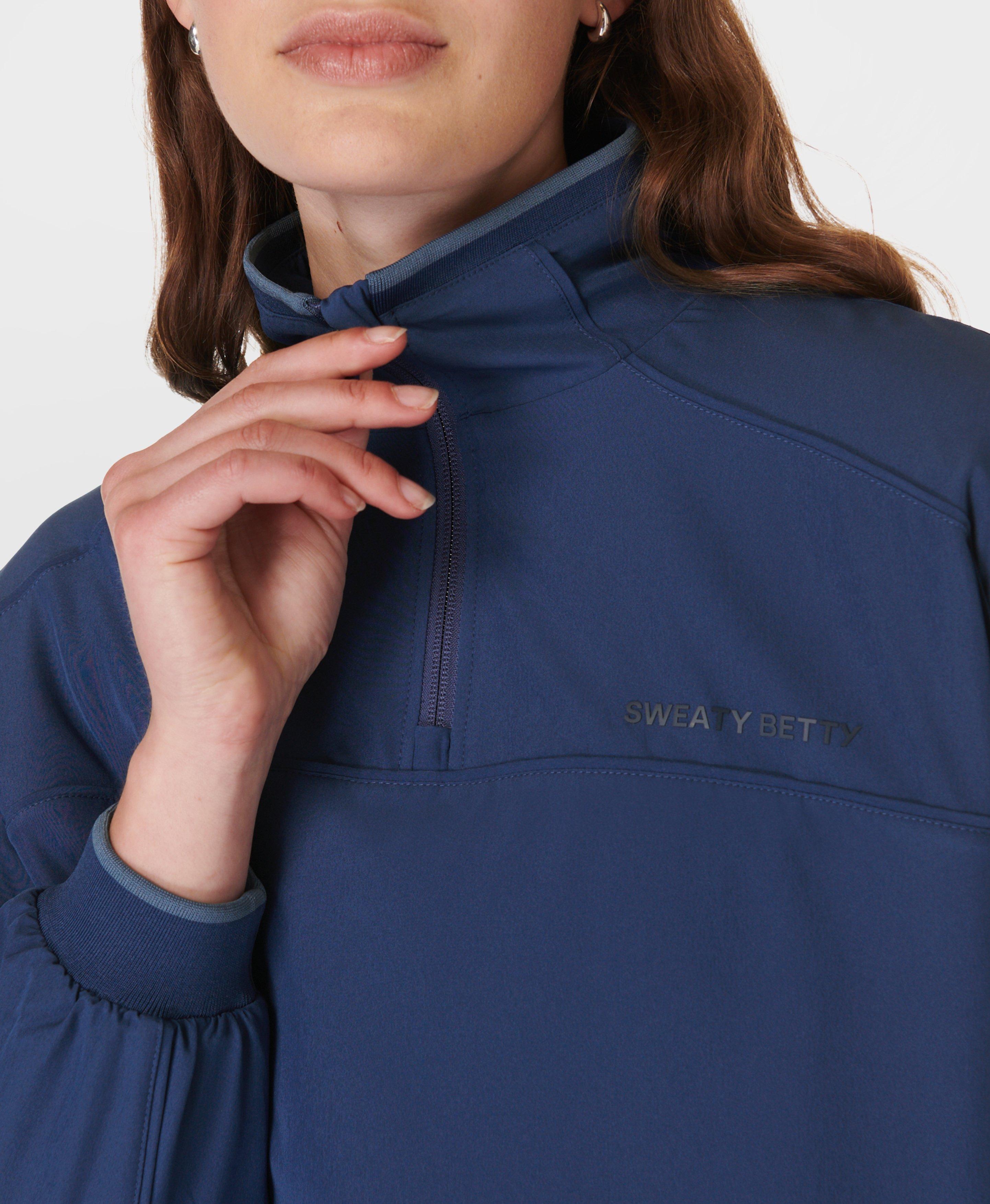 Warm Up Performance Fleece Lined Half Zip Flux Blue Women s Jackets Coats Sweaty Betty