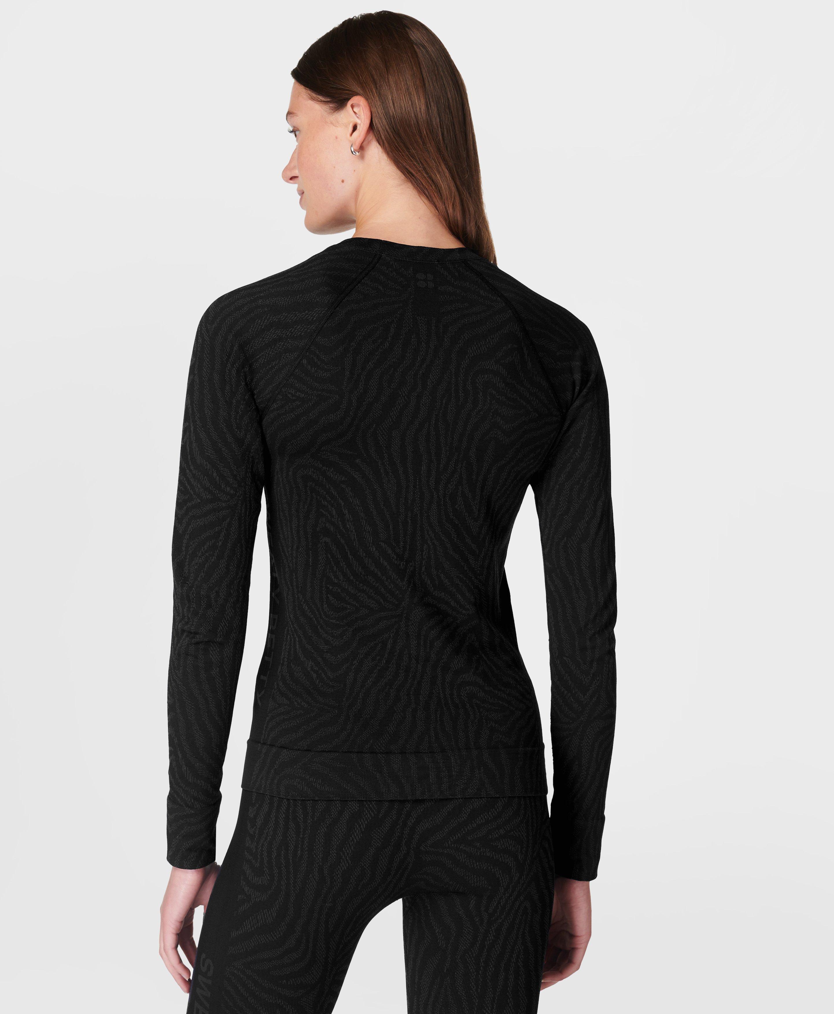 Animal Crew Neck Base Layer Top Black Zebra Lines Jacquard Women s Thermal Base Layers Sweaty Betty