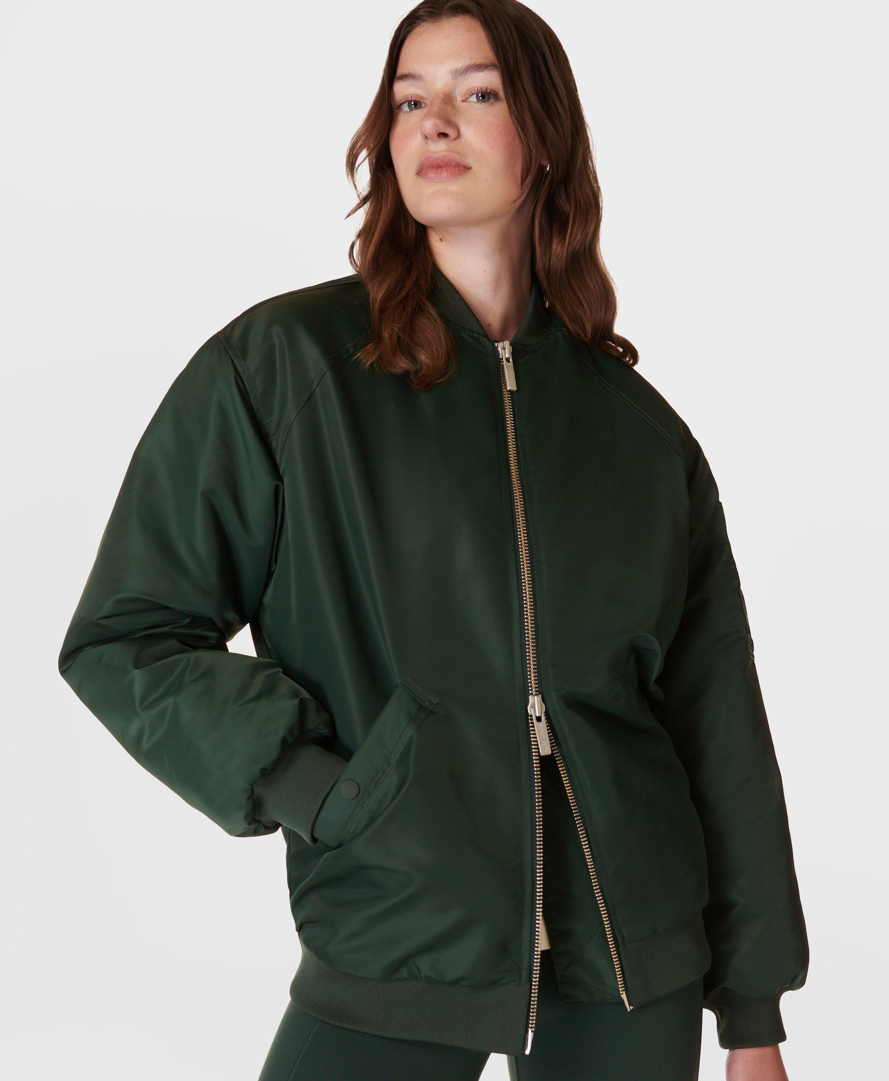 Sweaty Betty Cityscape Longline Bomber Jacket, Green, Women's XS