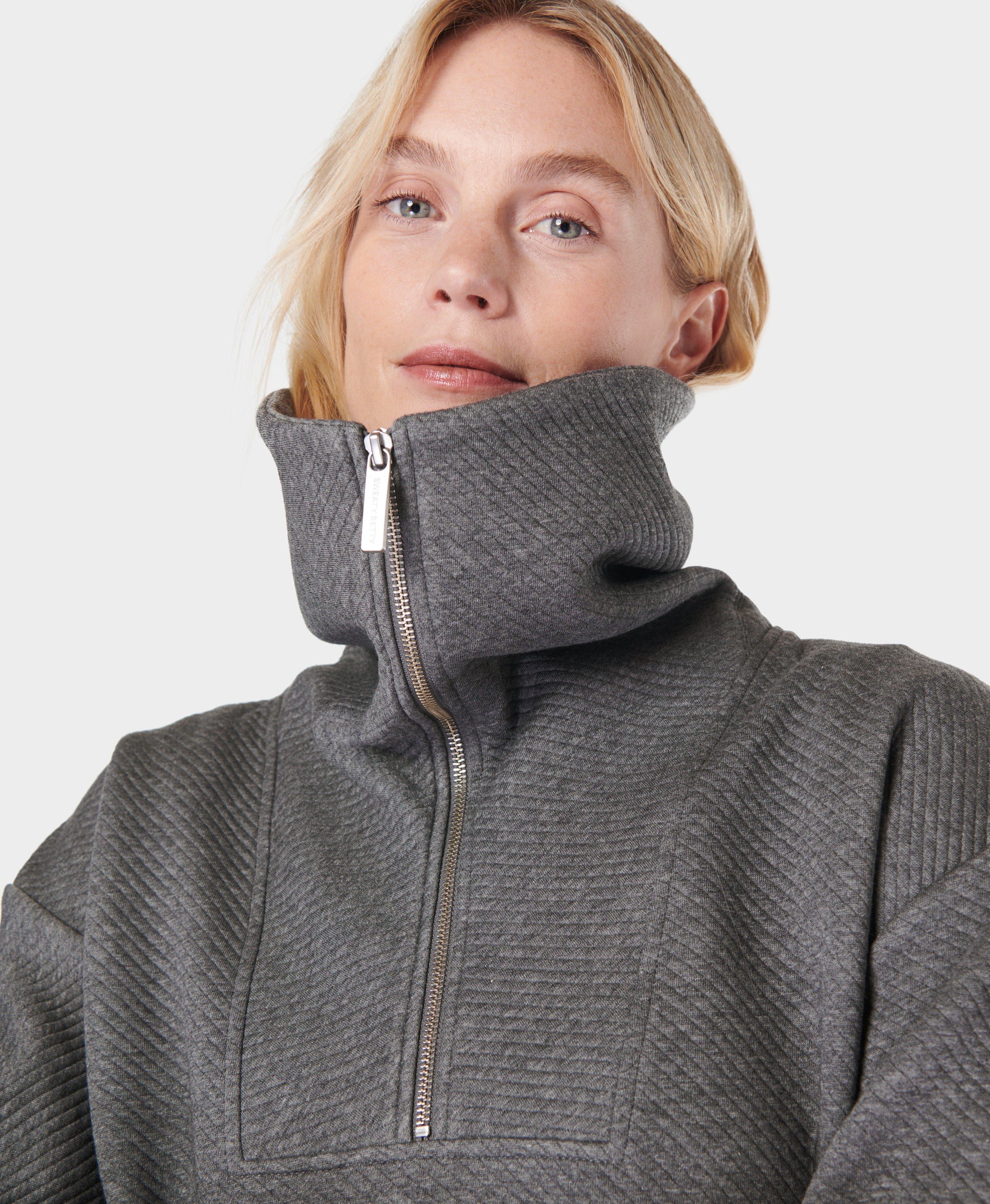 Womens grey half zip sweatshirt hotsell