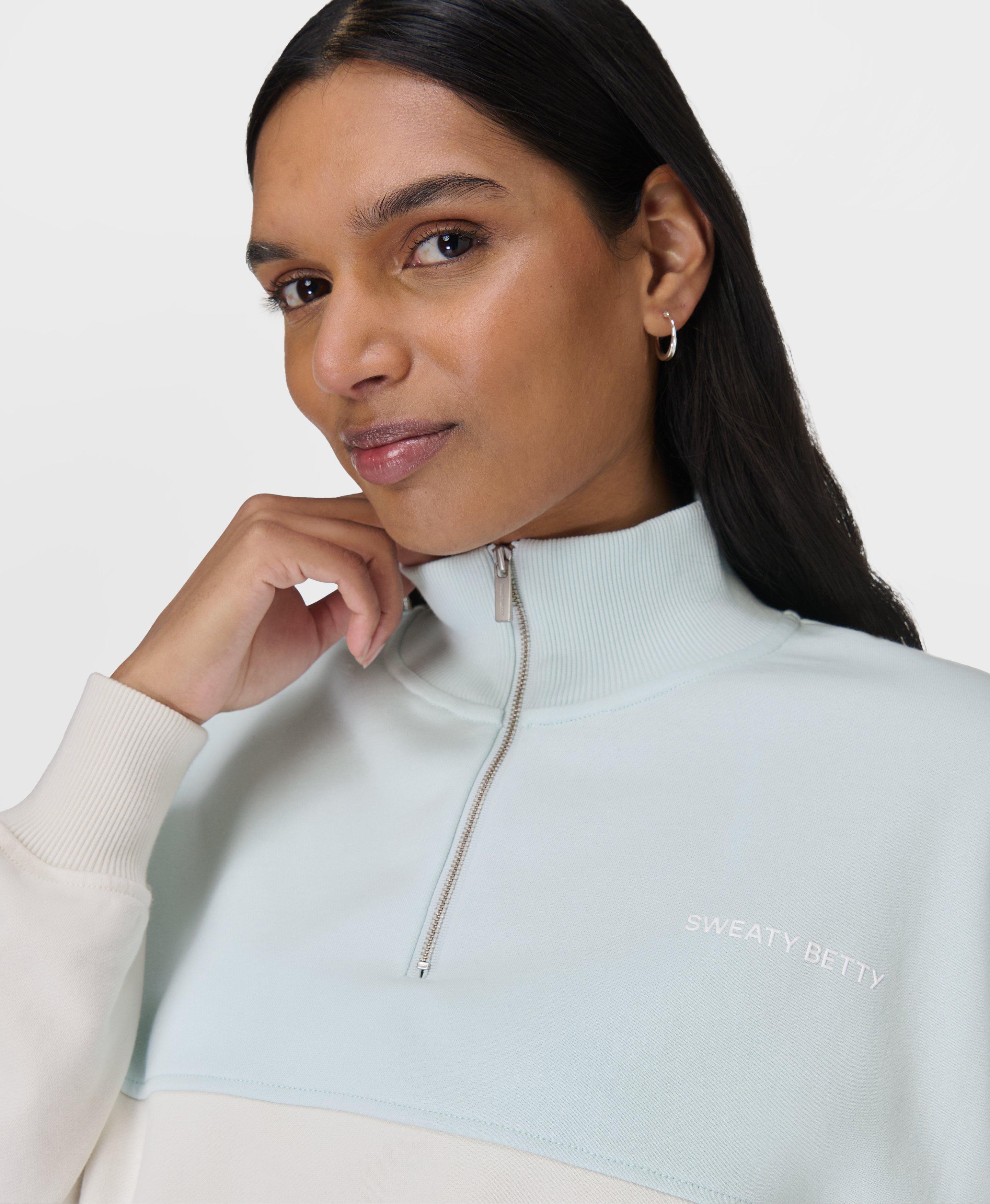 Revive Crop Half Zip - DayBreakBlue LilyWhite | Sweaty Betty