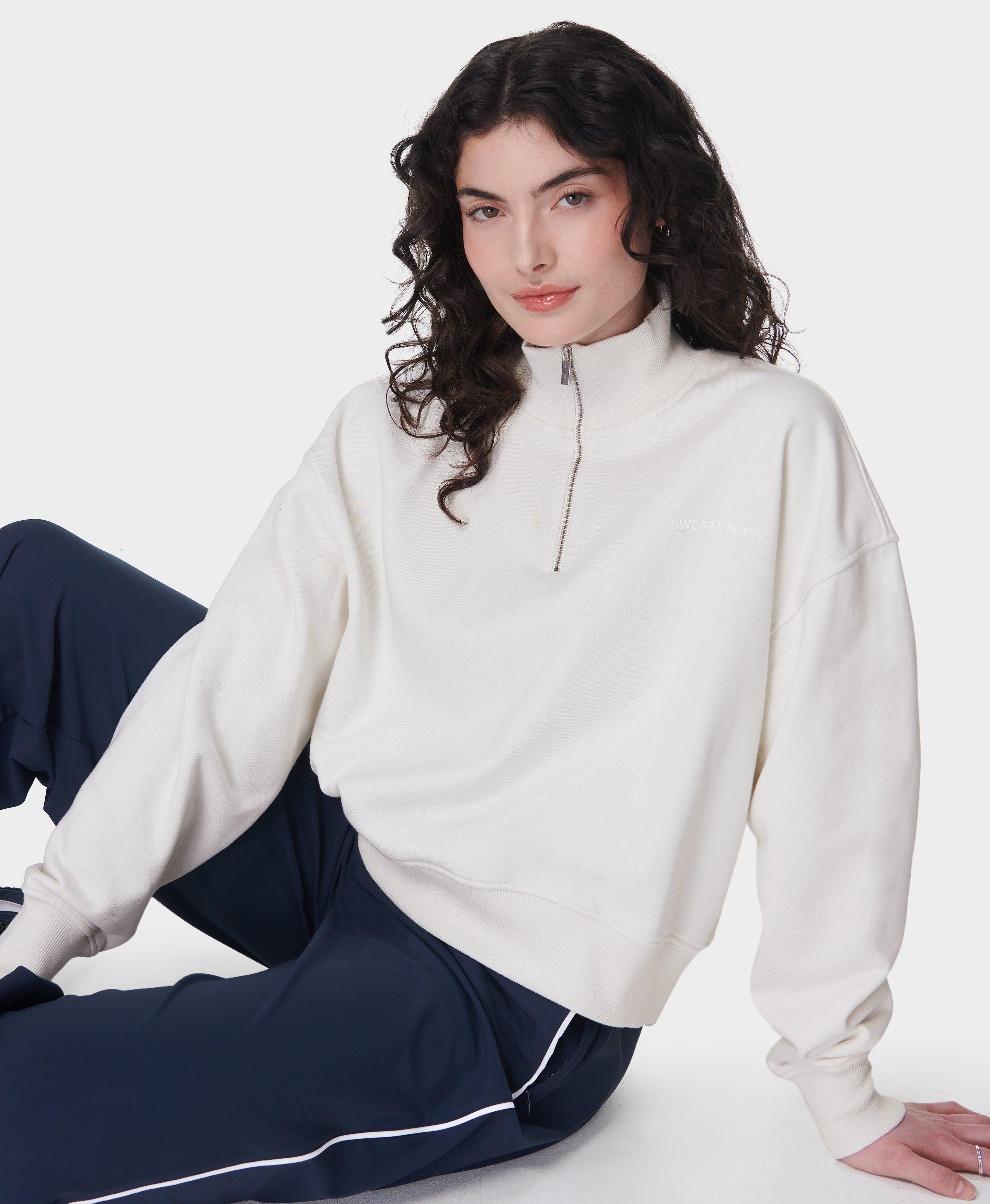 Sweaty Betty Revive Crop Half Zip, White, Women's L-XXL
