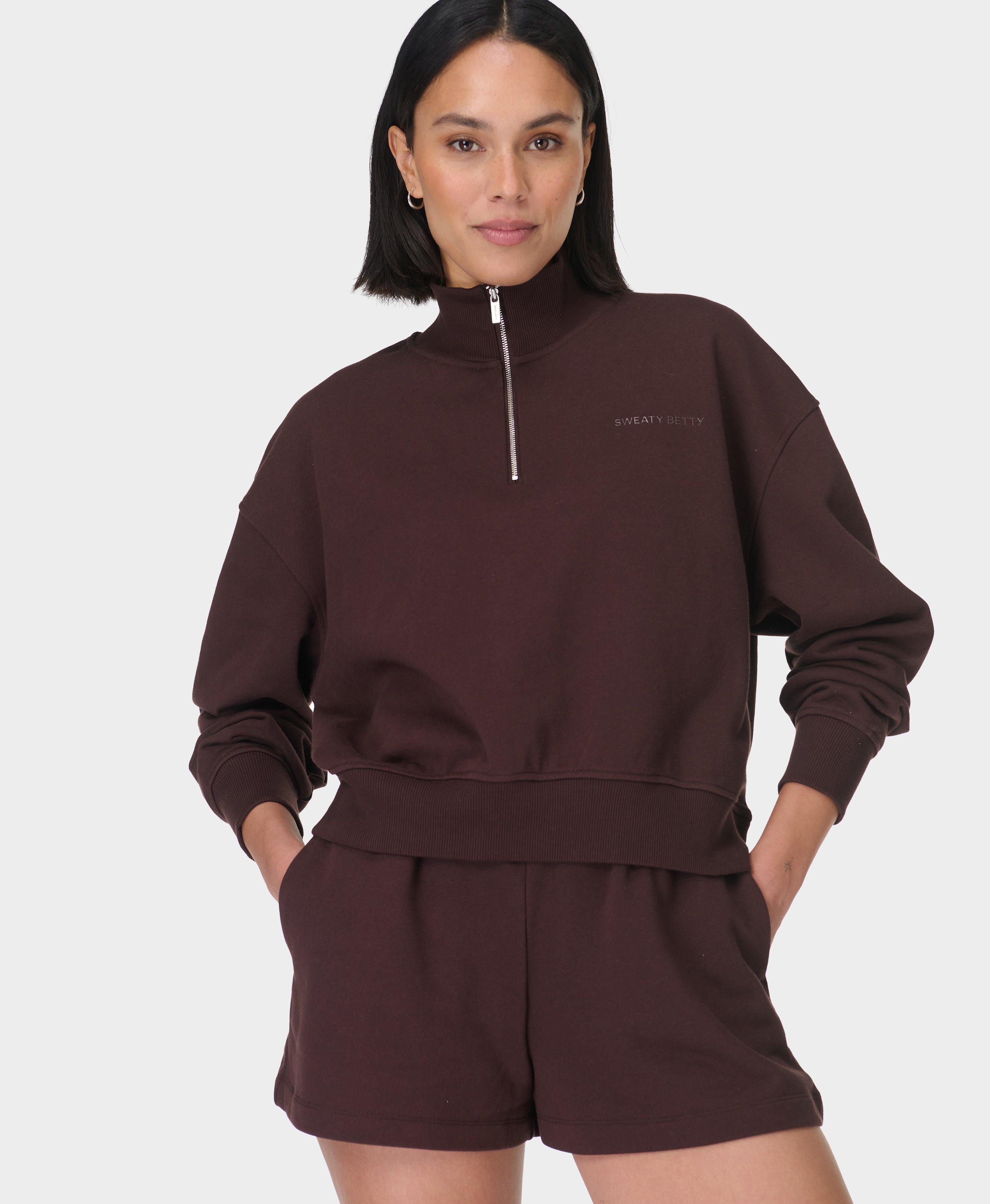 Sweaty Betty Revive Cropped Half Zip, Brown, Women's S-M
