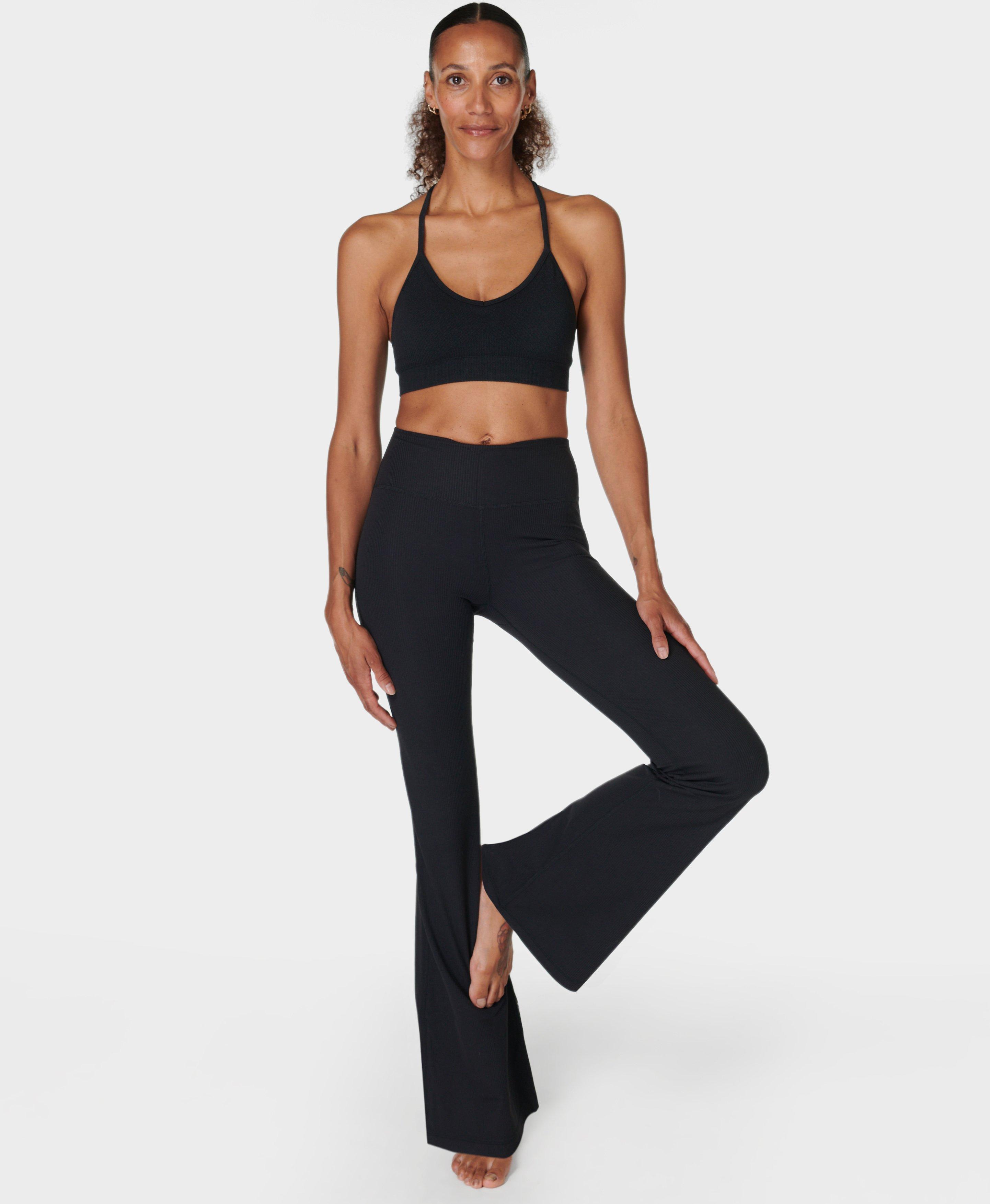 Sweaty Betty Glow Flex Ribbed Flare Trousers, Black, Women's XS