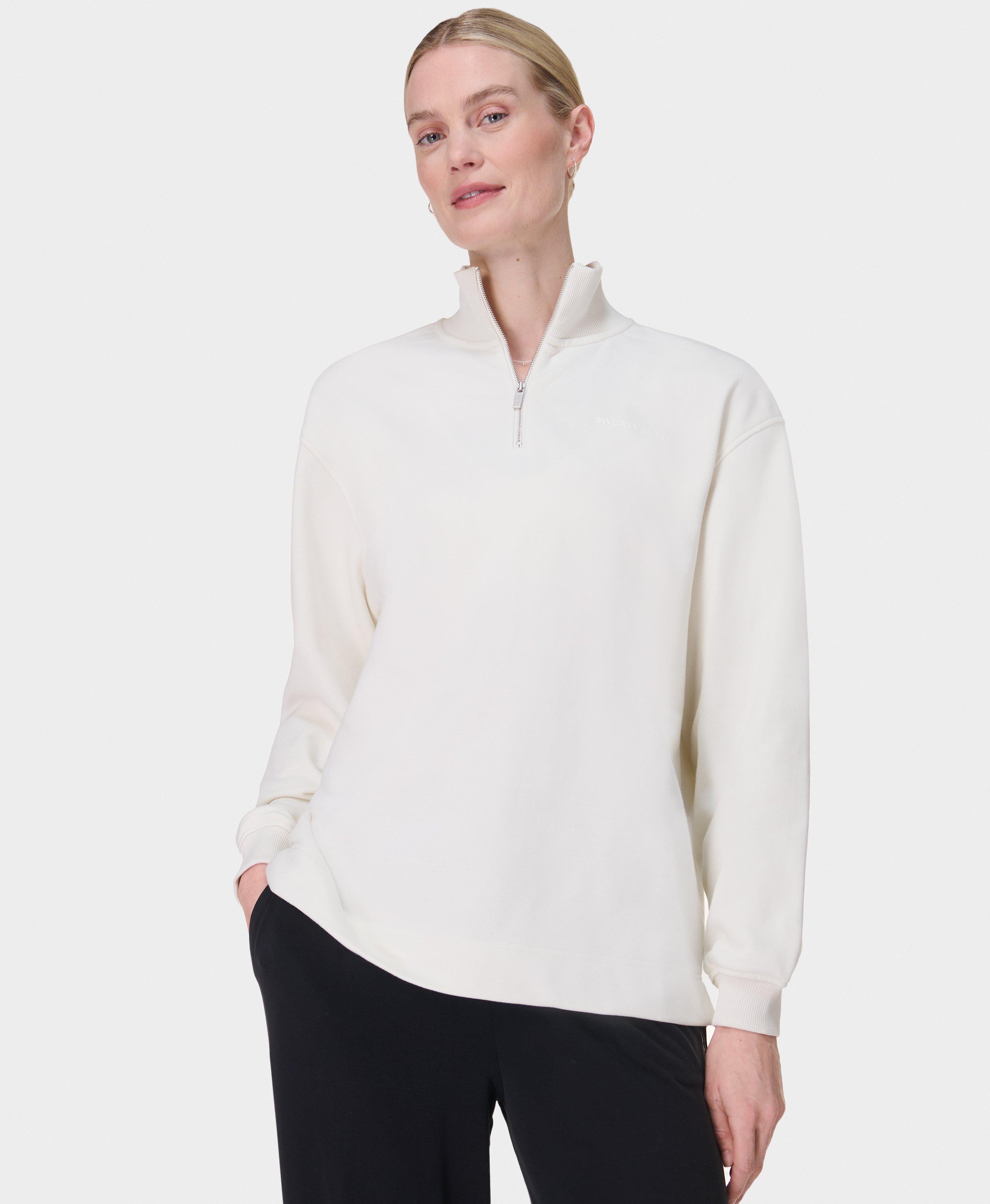 Sweaty Betty Revive Longline Half Zip, White, Women's S-M