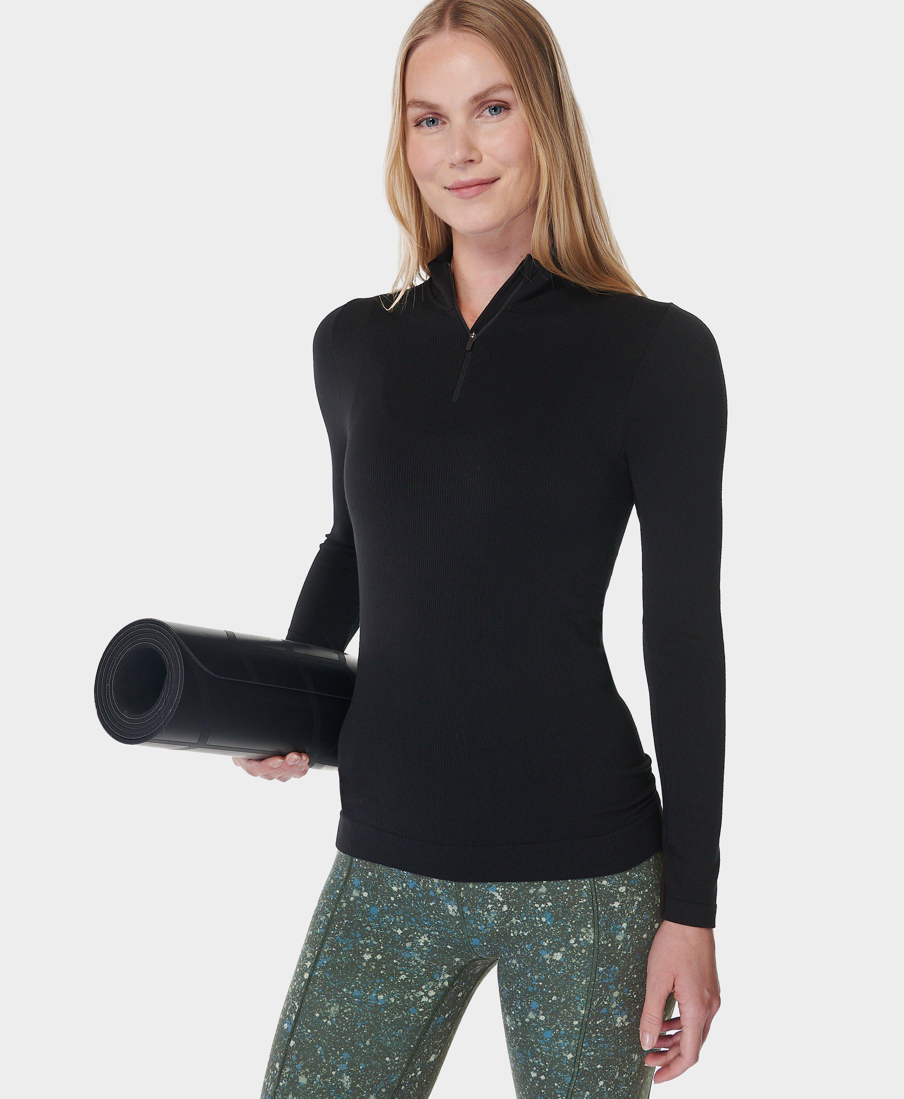 Sweaty Betty Mindful Flex Half Zip Long Sleeve Top, Black, Women's XL