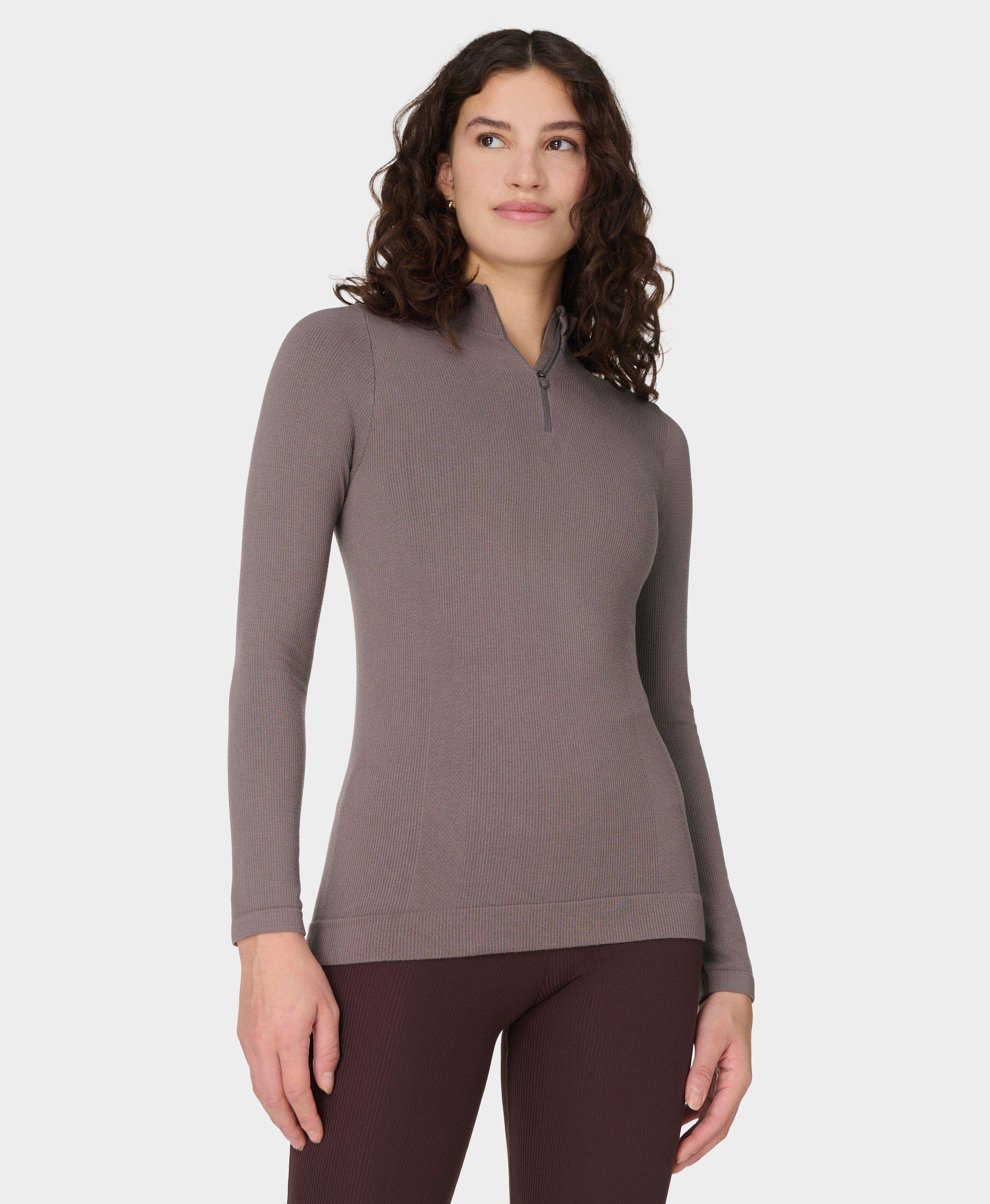 Sweaty Betty Mindful Flex Half Zip Long Sleeve Top, Brown, Women's L