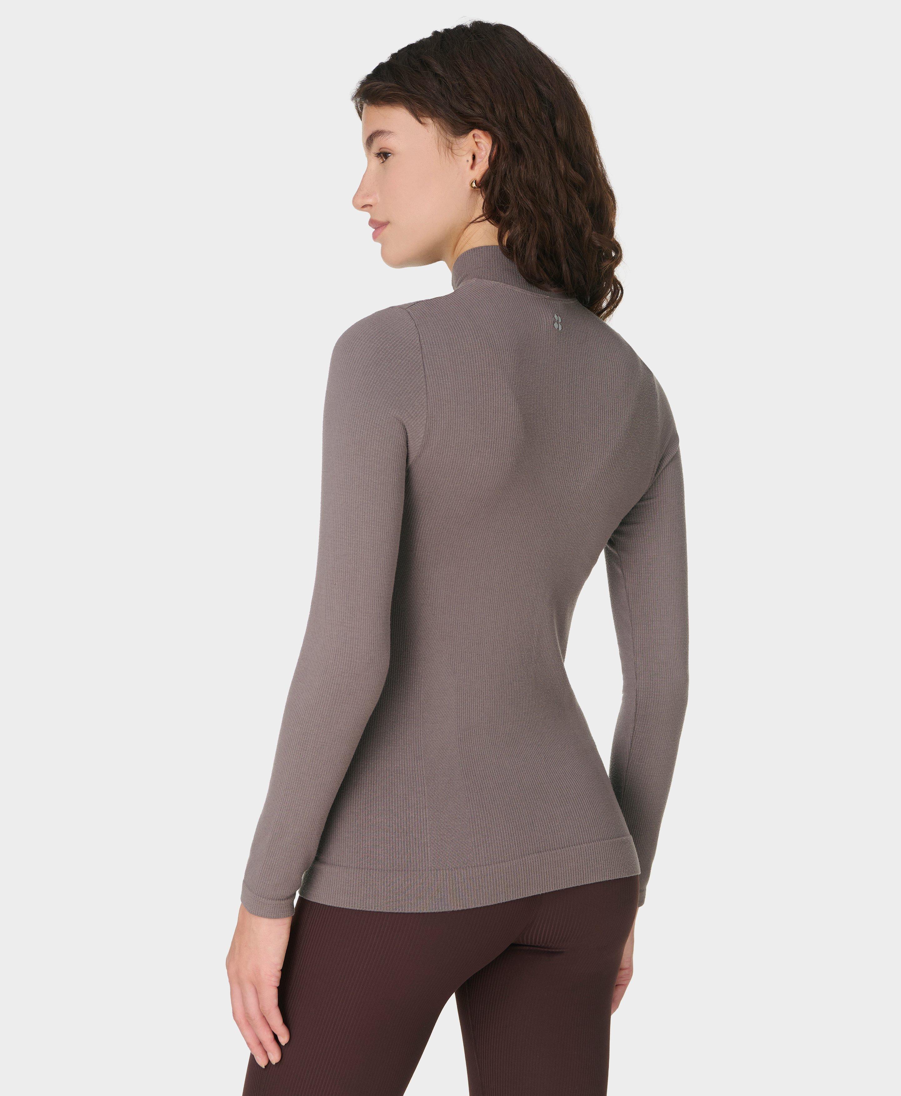 Mindful Flex Half Zip Long Sleeve Top - Taupe Brown | Sweaty Betty