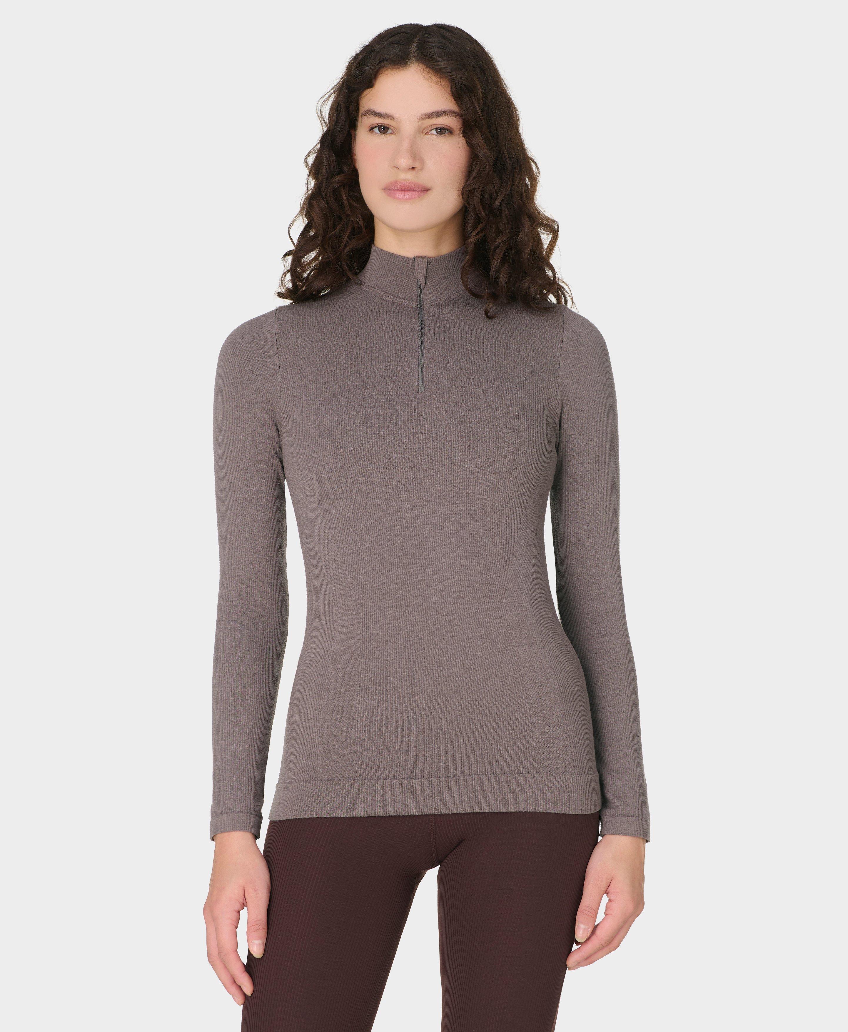 Mindful Flex Half Zip Long Sleeve Tee - Taupe Brown | Women's Base