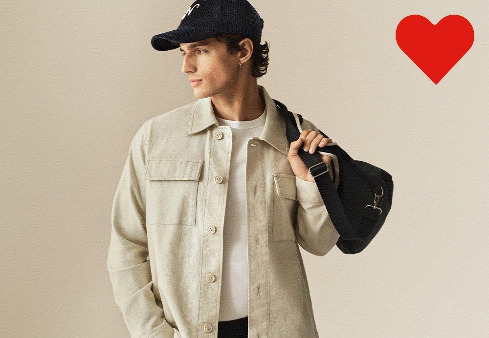 Herrkläder och väskor.