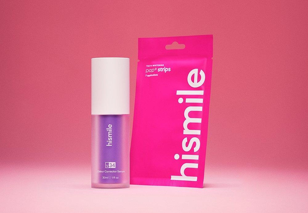 HiSmile V34 Colour Correcting Serum och PAP+ Whitening Strips.