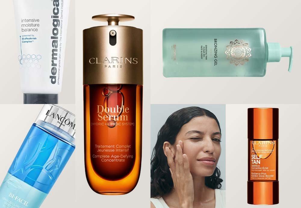 Ansiktsvård och brun utan sol-produkter.