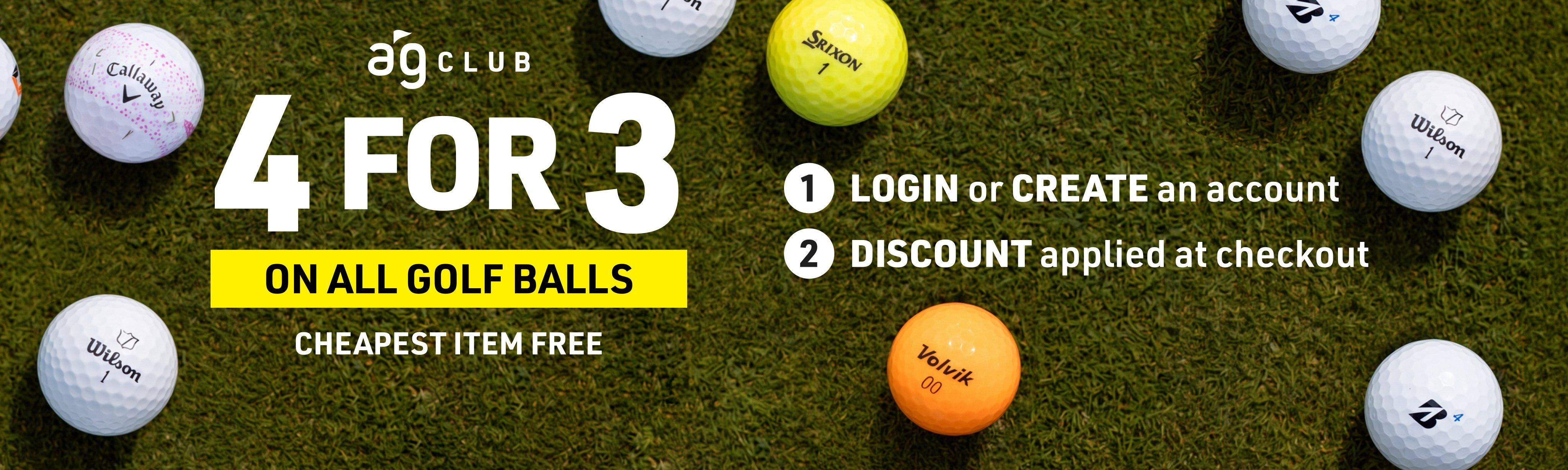 Offer banner showing a close up image of golf balls on a golf green 