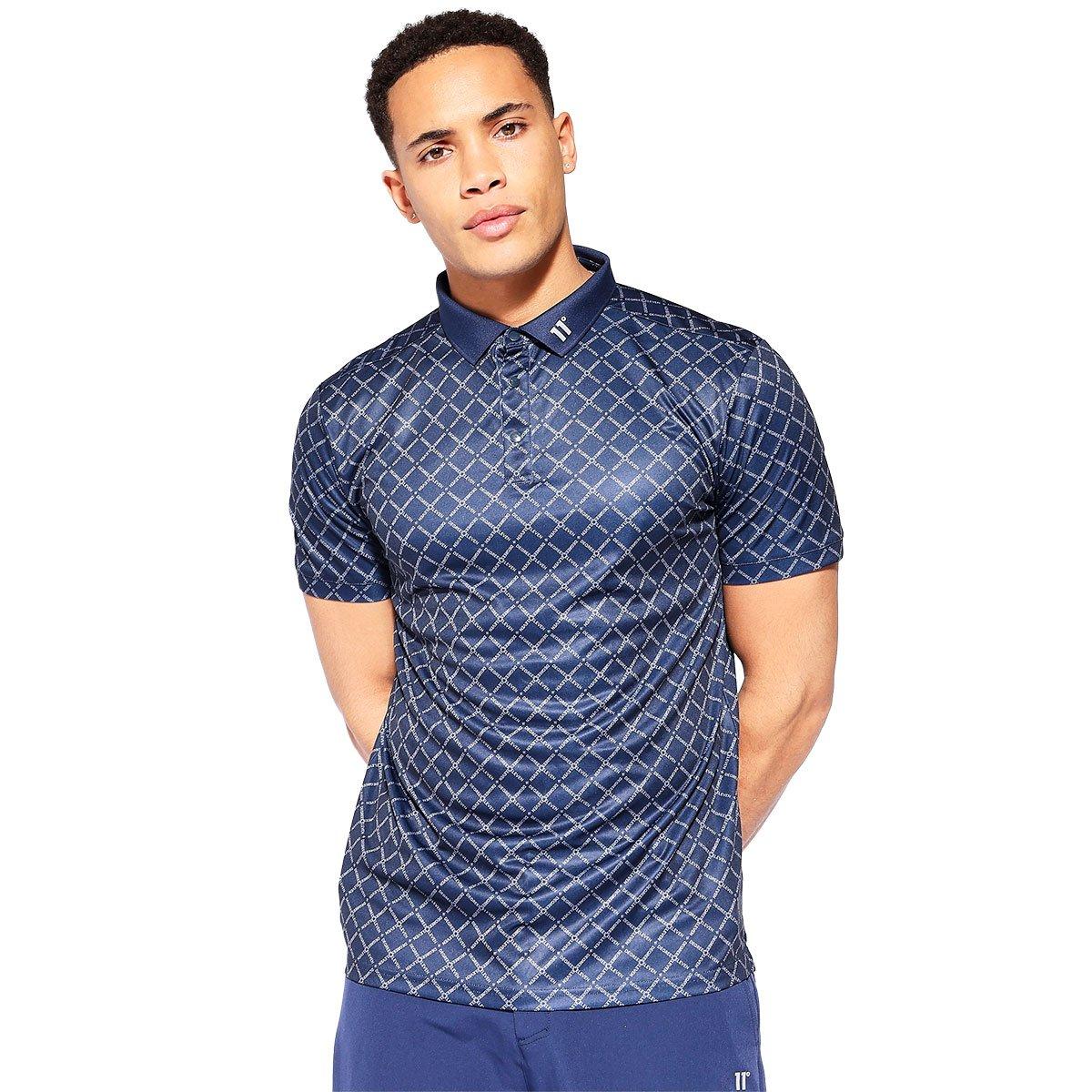 11 Degrees Men's Over Brand Print Golf Polo Shirt