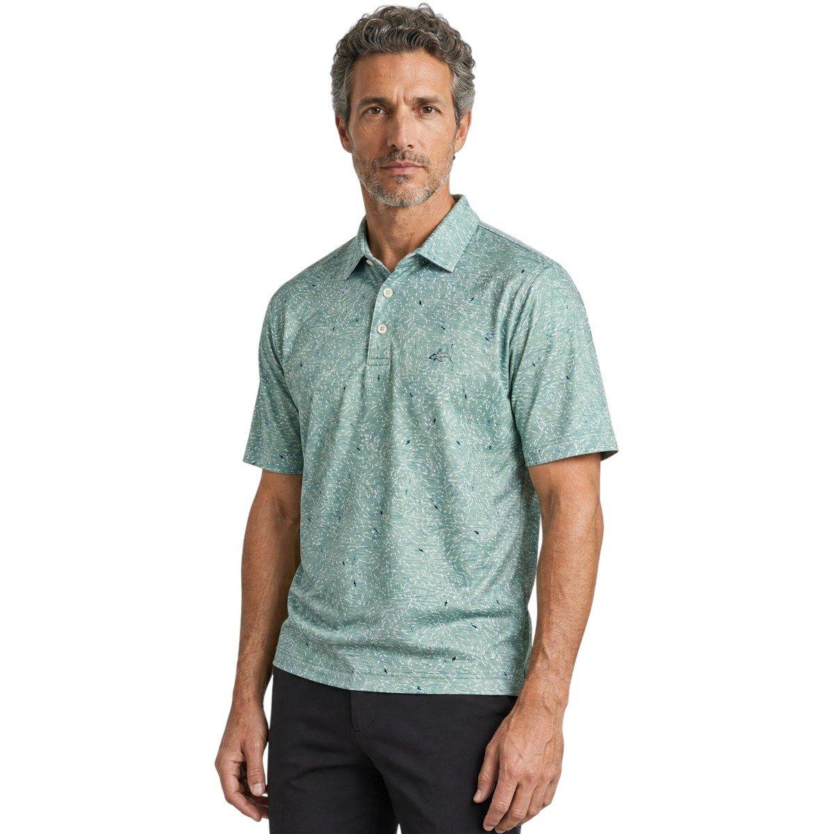 Greg Norman Men's Shark Frenzy Print Golf Polo Shirt