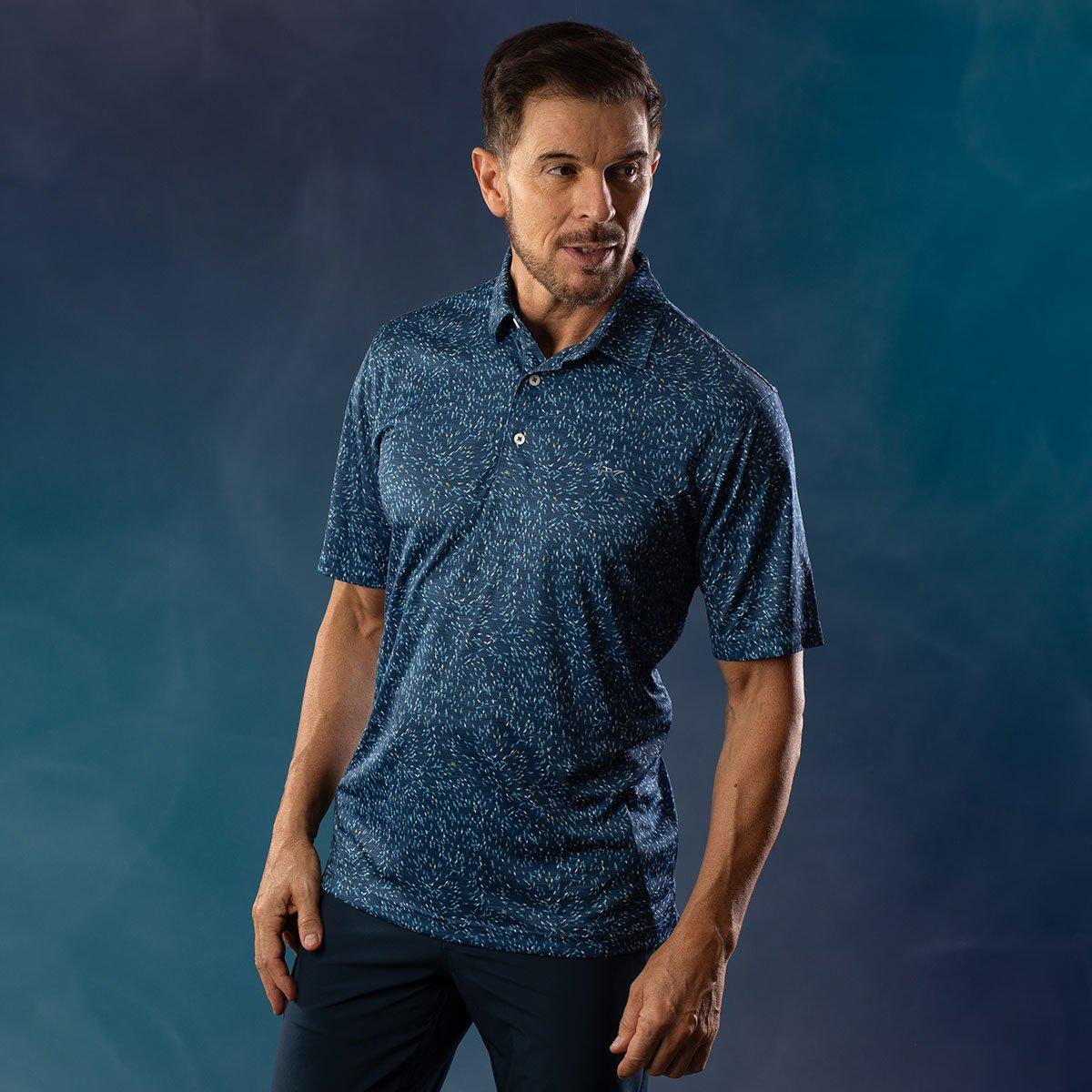 Greg Norman Mens Shark Frenzy Print Golf Polo Shirt American Golf