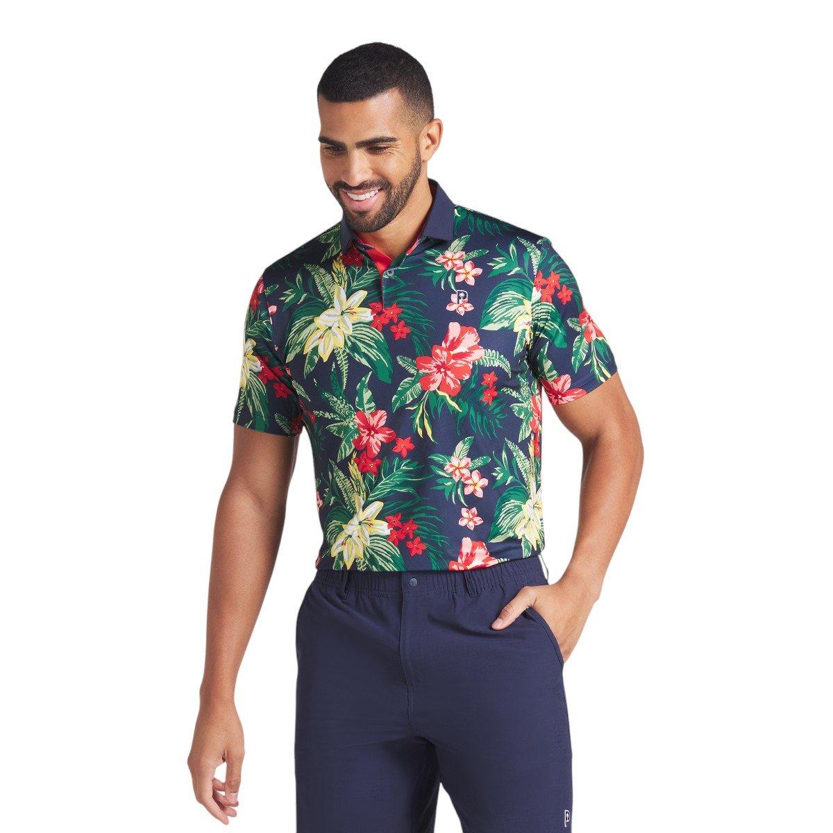 PUMA Men's Palm Tree Crew Floral Print Golf Polo Shirt