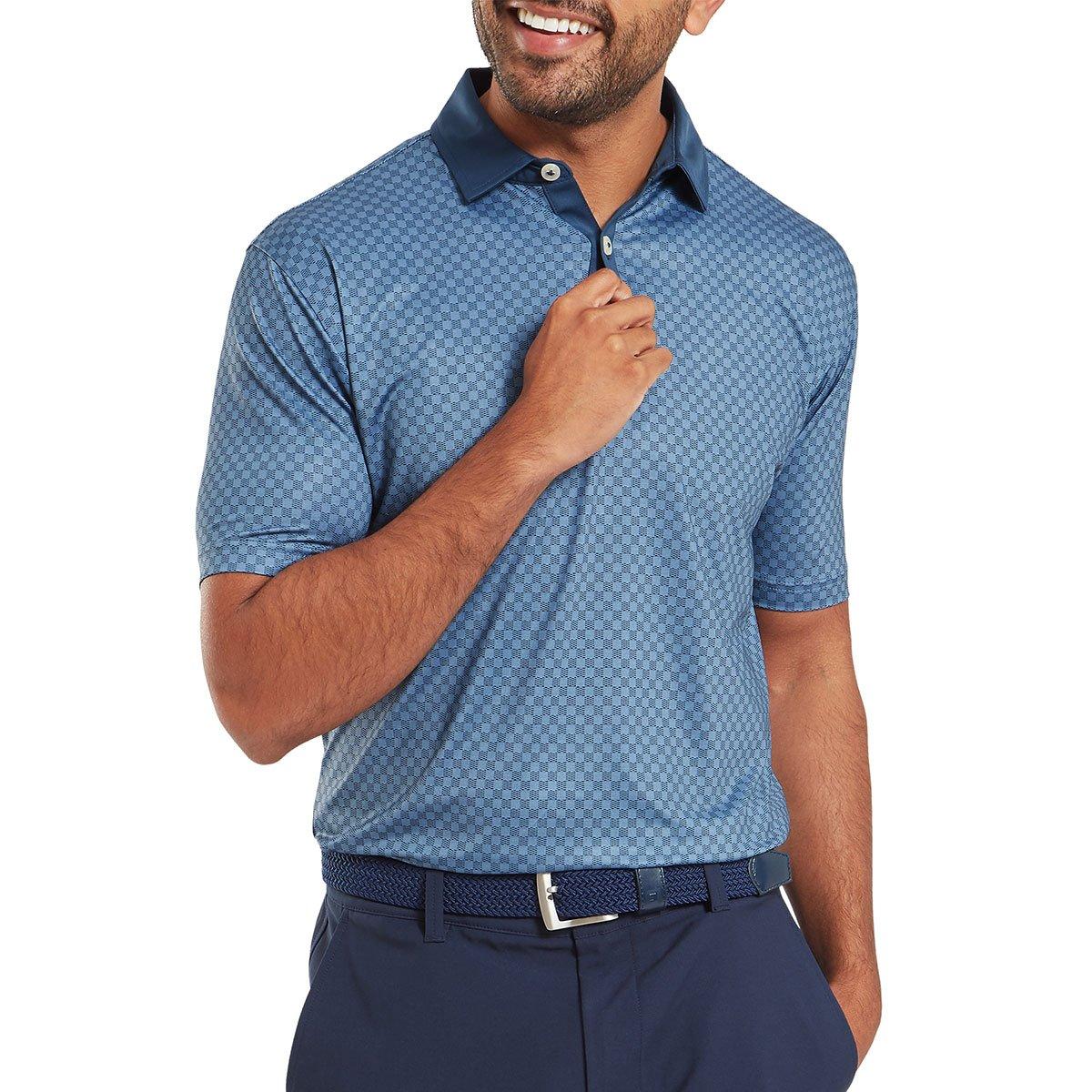 Footjoy Mens Checker Print Lisle Golf Polo Shirt American Golf