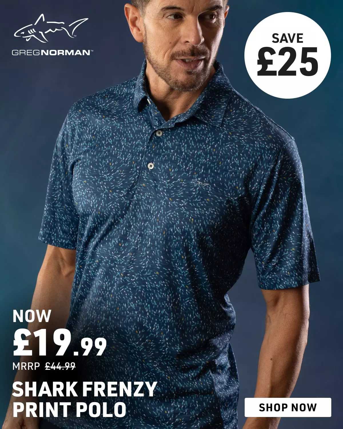Greg Norman Shark Frenzy Print Golf Polo
