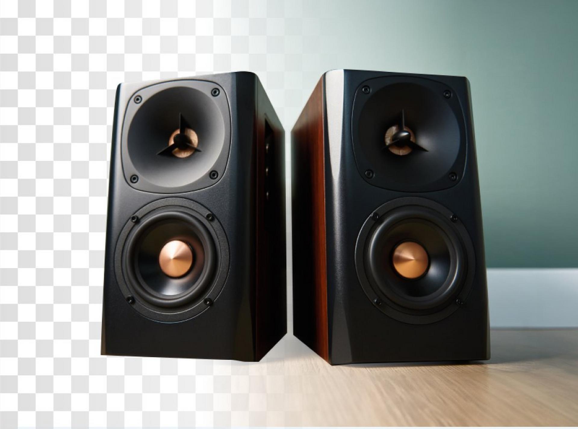 Product photo of speakers having its background removed.