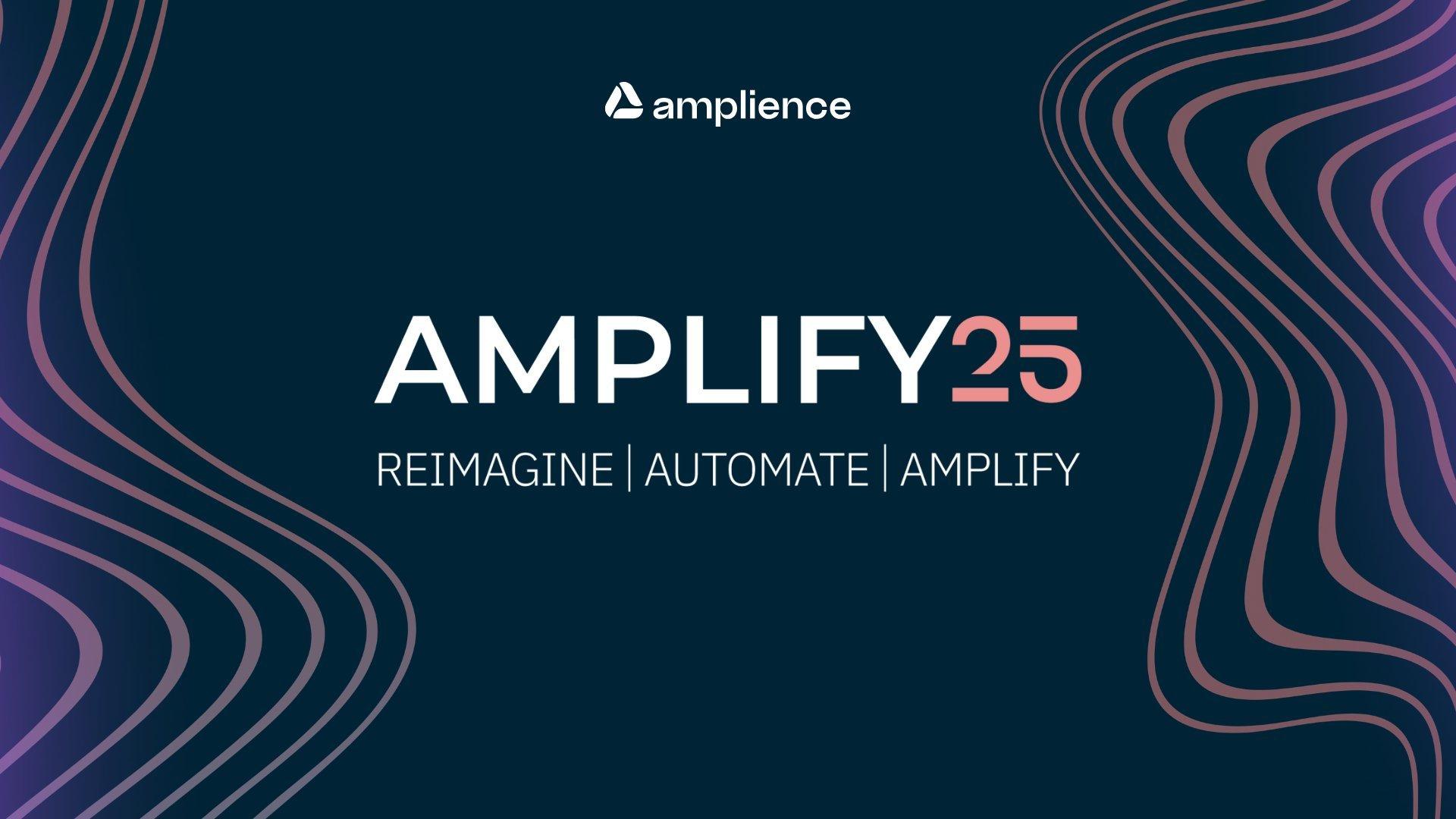 Amplience logo above "AMPLIFY25" with wavy line designs.