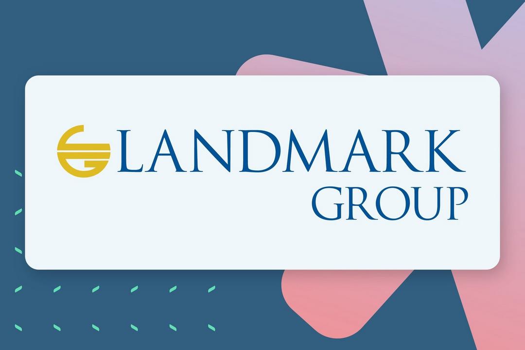 Landmark Group logo with a stylized "G" in yellow next to company name in blue.