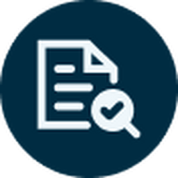 Document icon with a magnifying glass and checkmark.
