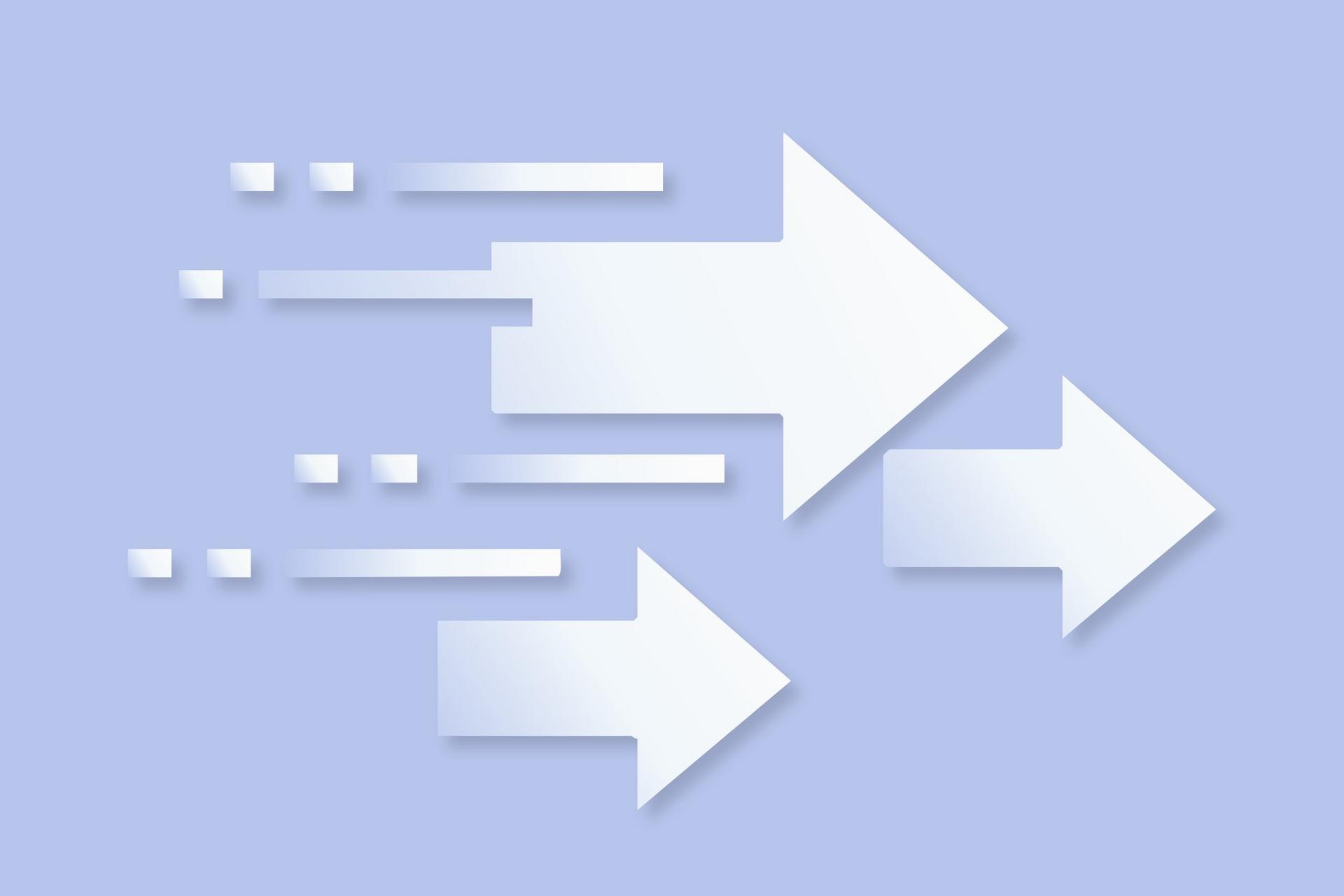 Three white arrows pointing right with motion lines indicating speed.