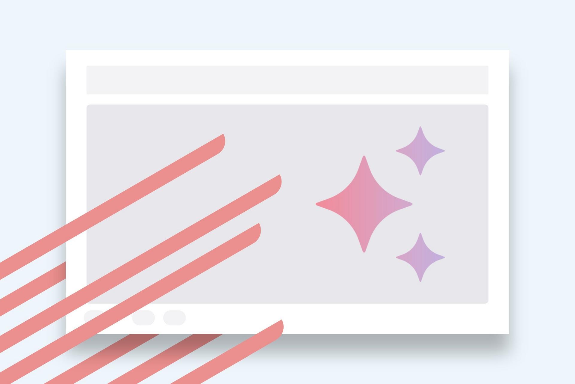 Illustration of a browser window with pink and purple stars and diagonal red lines.