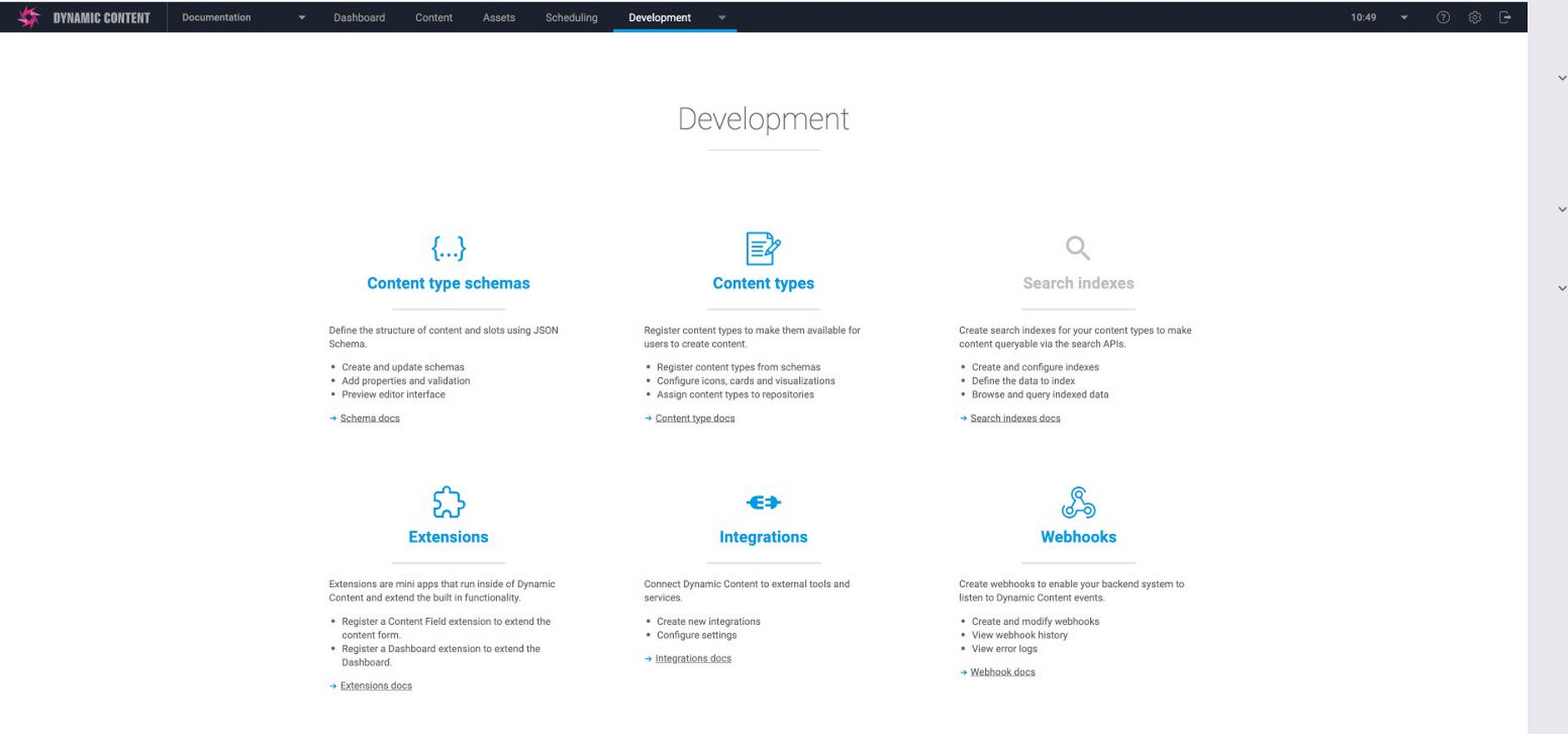 The extensions section is available on the developer home page